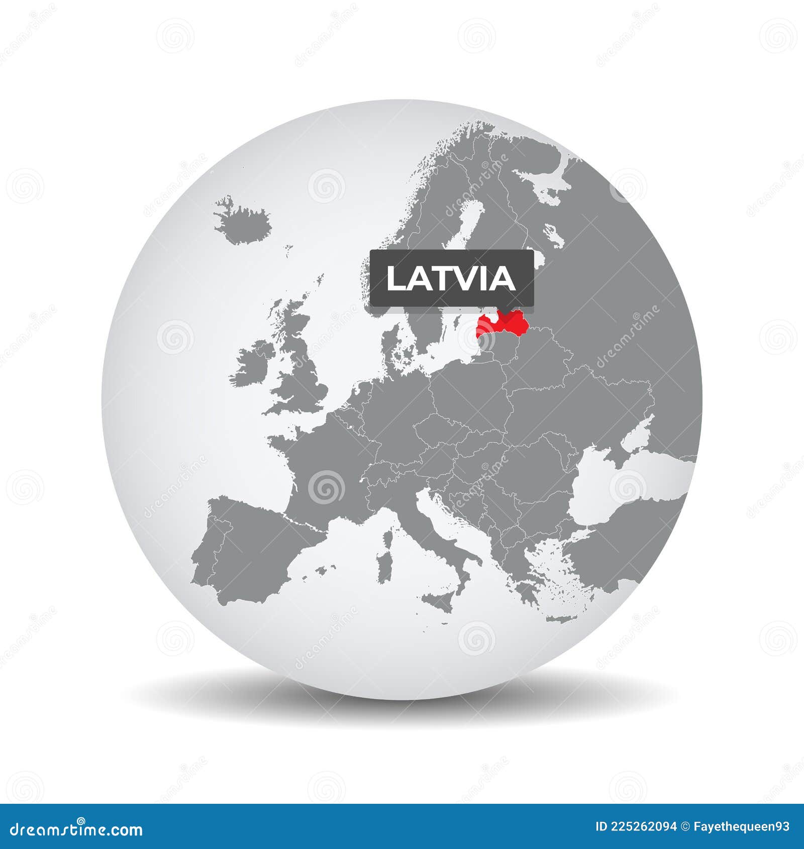 World Globe Map with the Identication of Latvia. Stock Vector