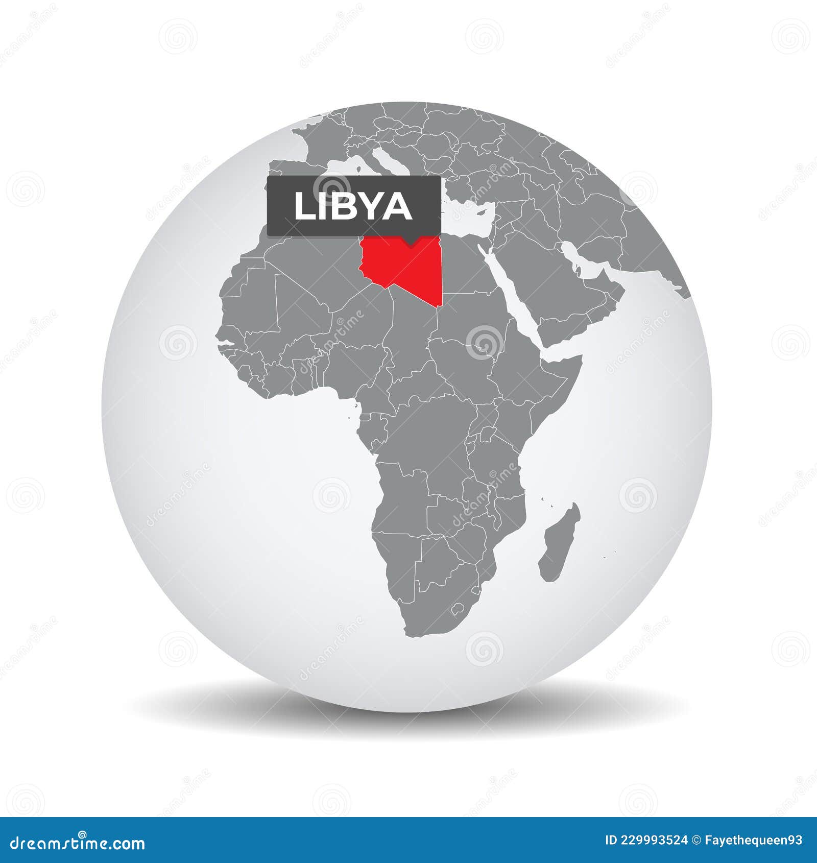 World Globe Map with the Identication of Libya. Stock Vector