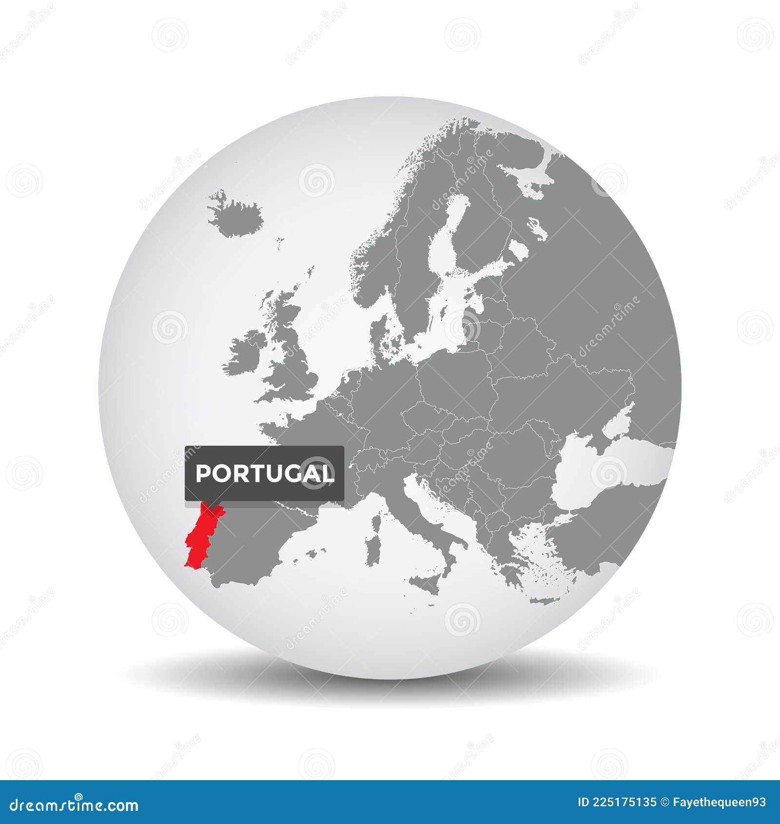 World Globe Map with the Identication of Portugal. Stock Vector