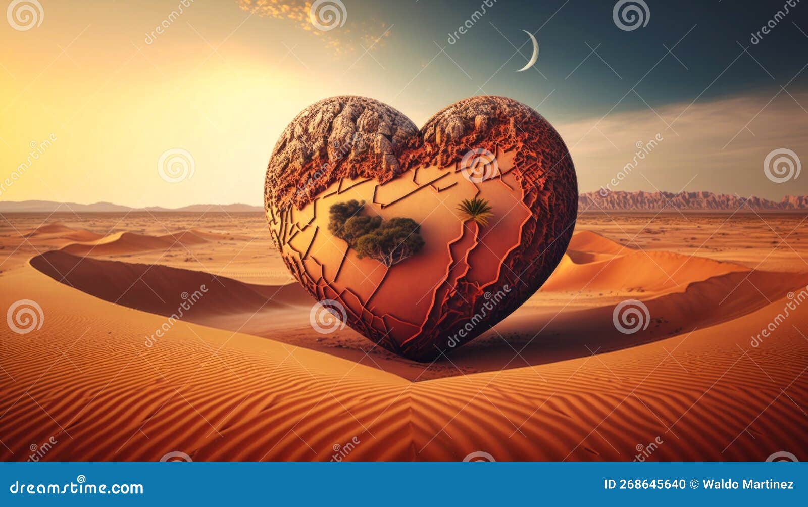 world with heart  in the desert, love the earth, generative ai.