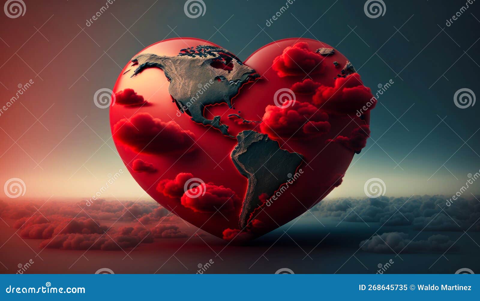 World with Heart Shape, Love the Earth, Generative Ai Stock