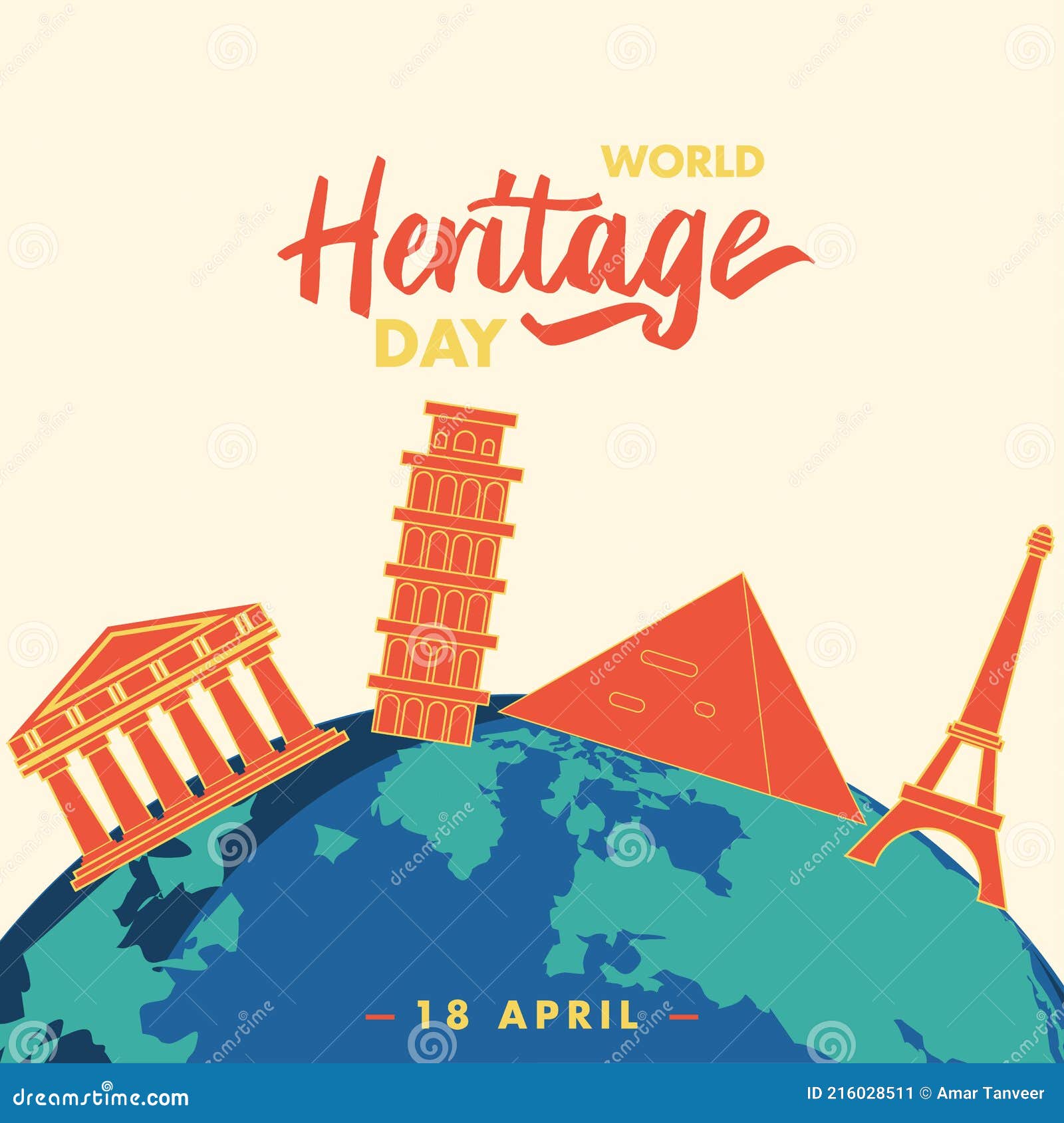 World Heritage Day 18 April Poster, Monuments Illustration Vector Stock