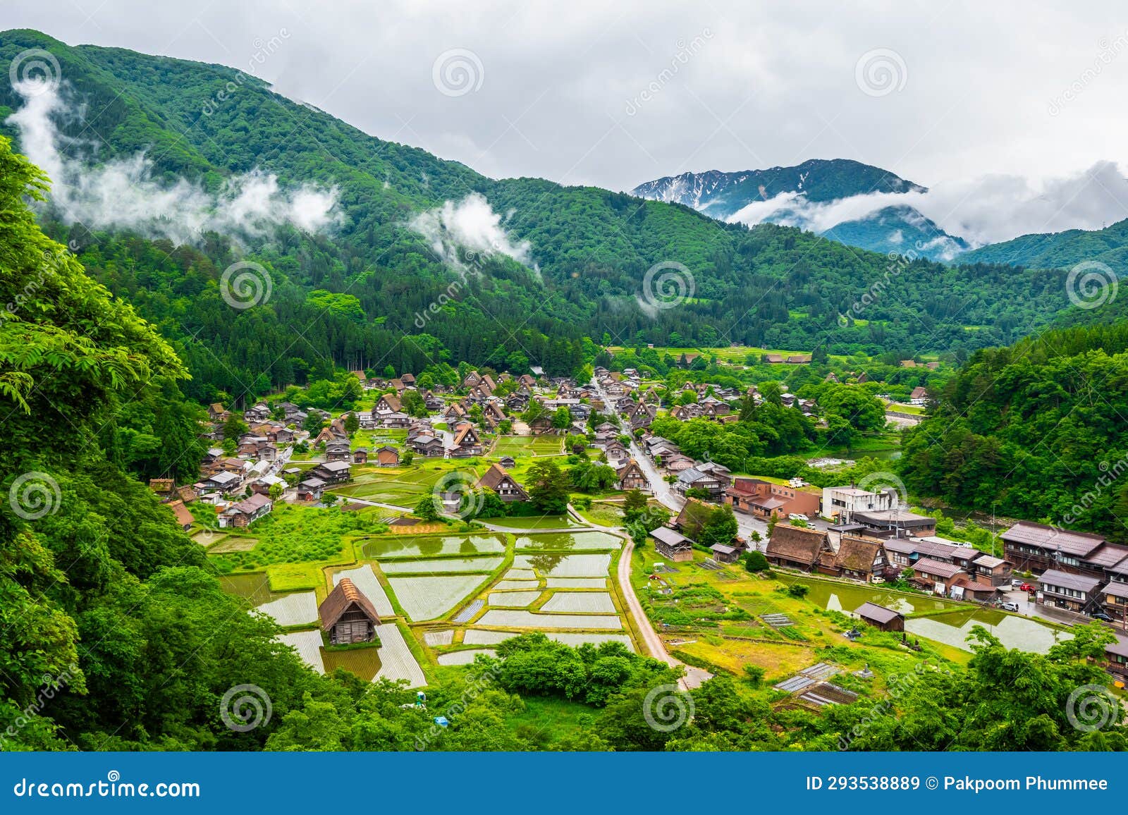 world heritage shirakawago village is a farming village located in a valley along with snow the shogawa river