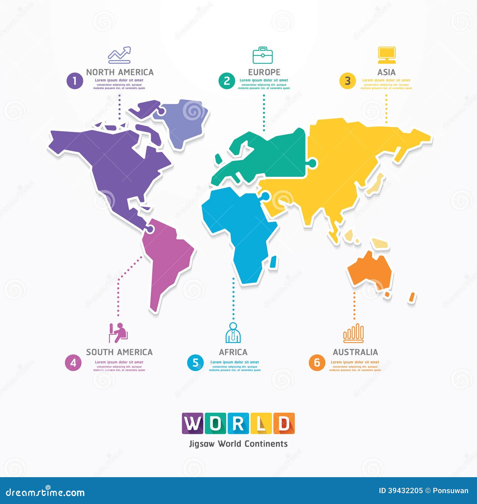 World Infographic Template Jigsaw Concept Banner. Vector. Stock Vector