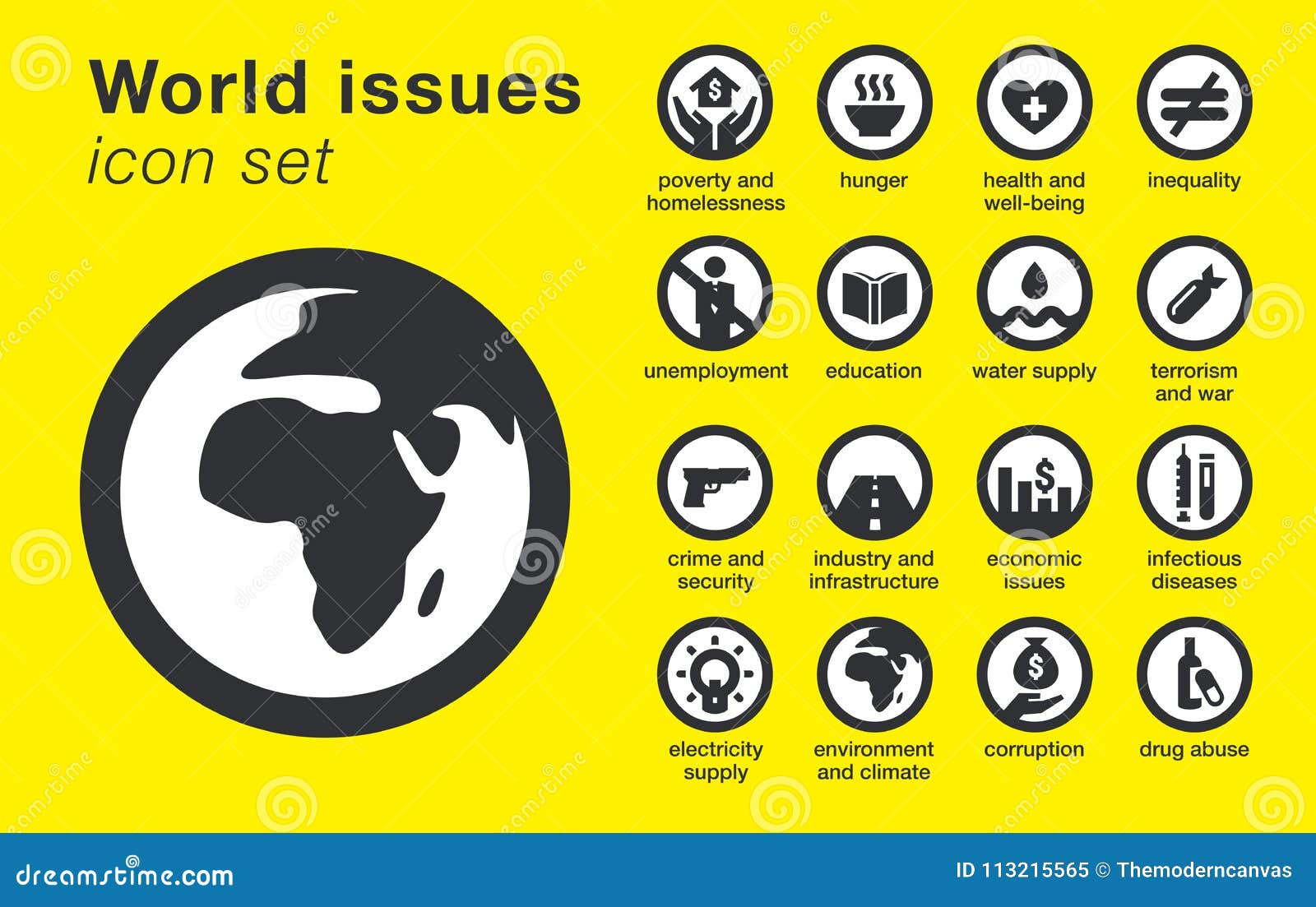 world issues icons set. sustainability problems