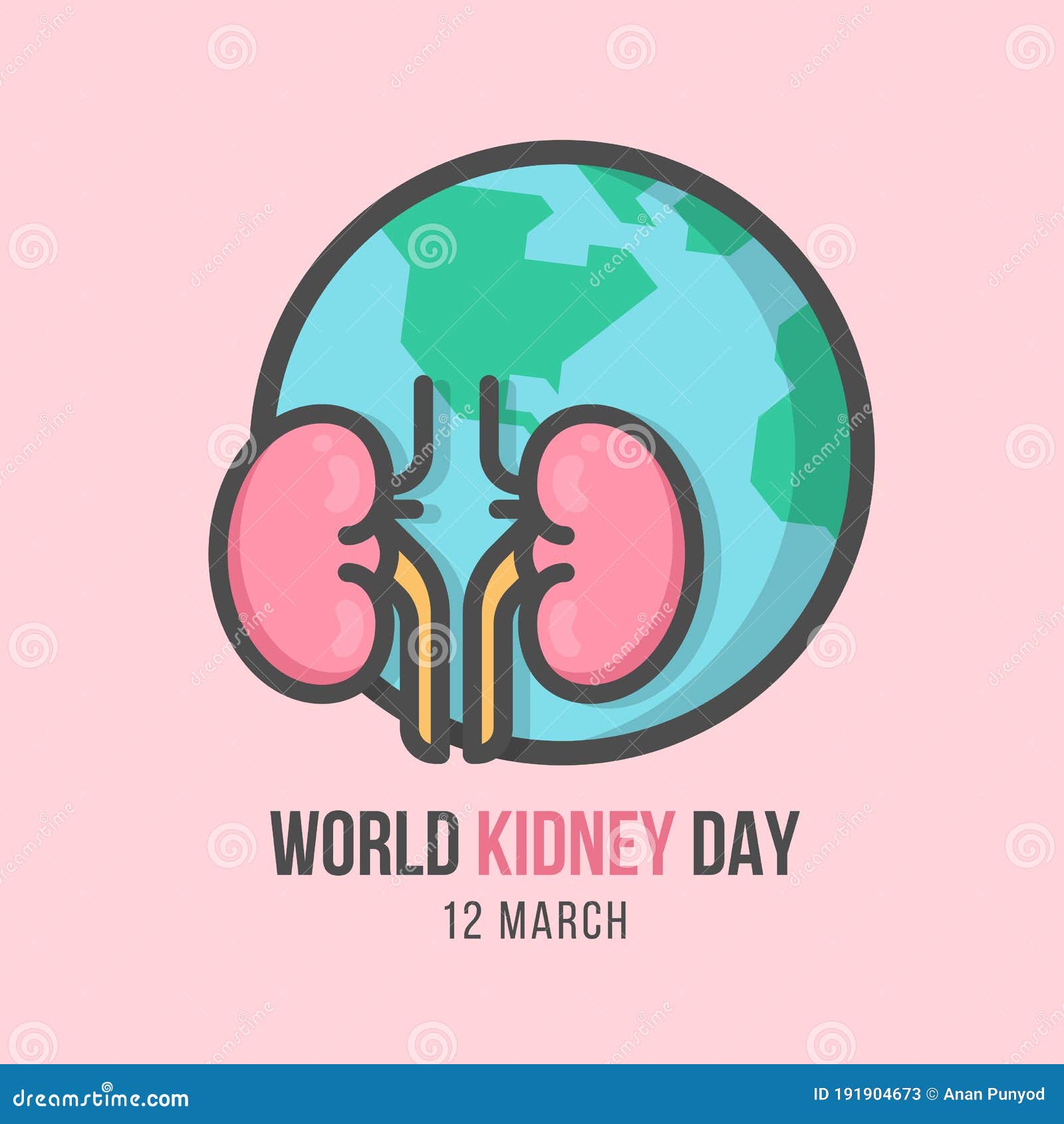 World Kidney Day Banner with Human Kidney and Globe Line Filled Style ...