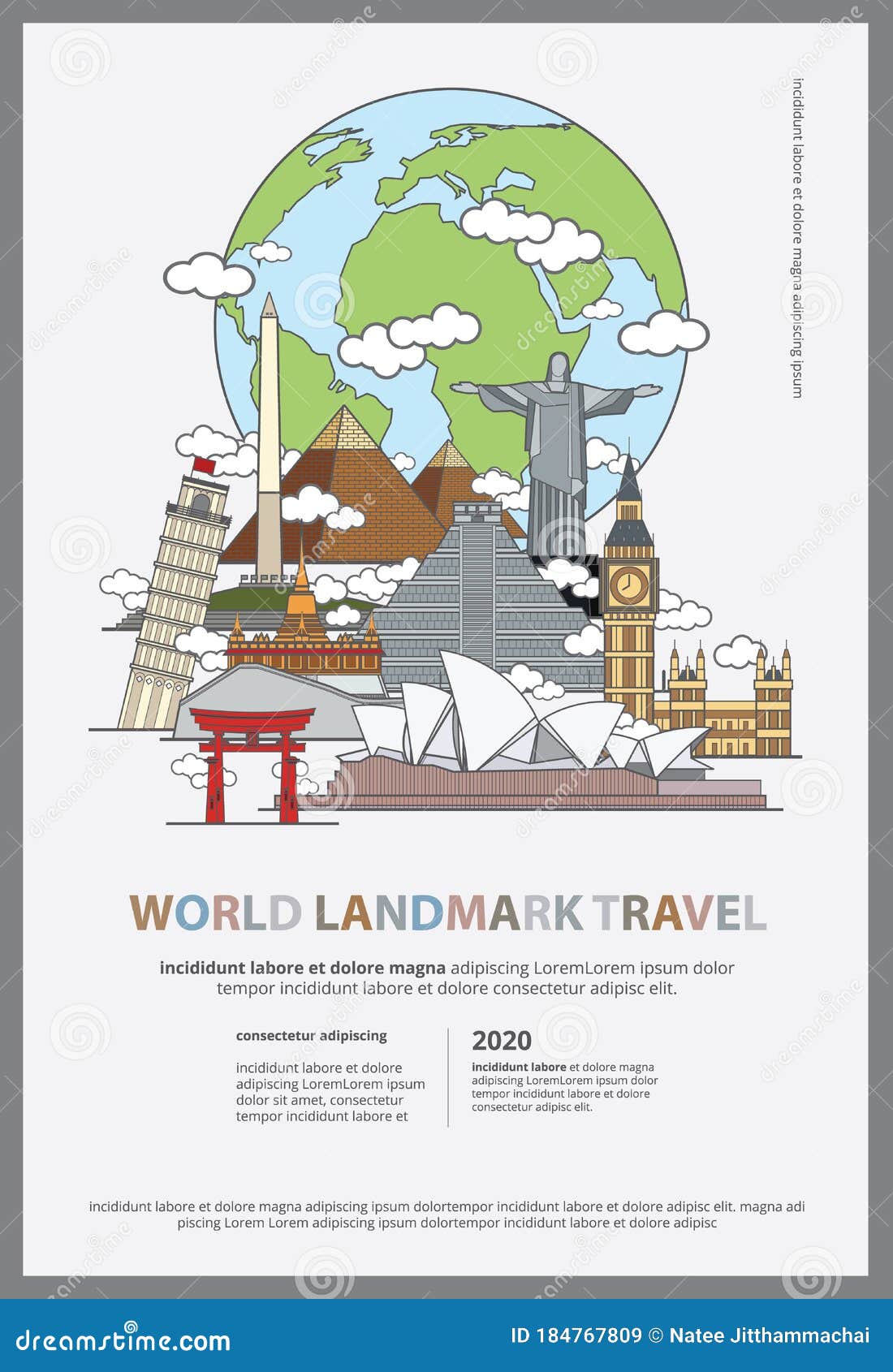 The World Landmark Travel Poster Design Template Editorial Stock Image