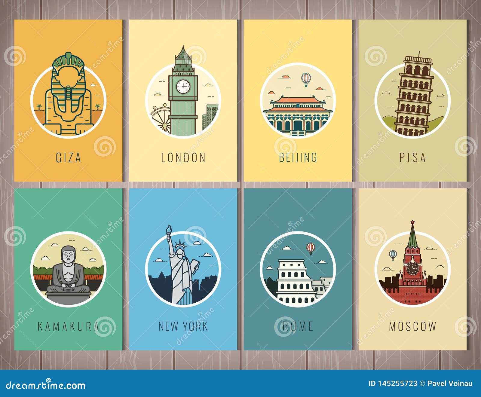 World Landmarks Collection. Travel And Tourism. Vector Editorial Stock
