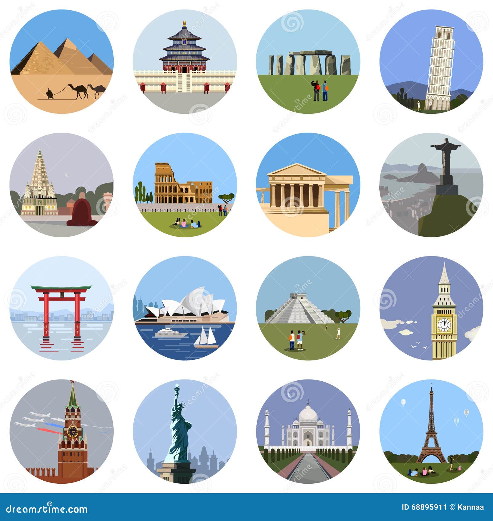 world landmarks flat icon set