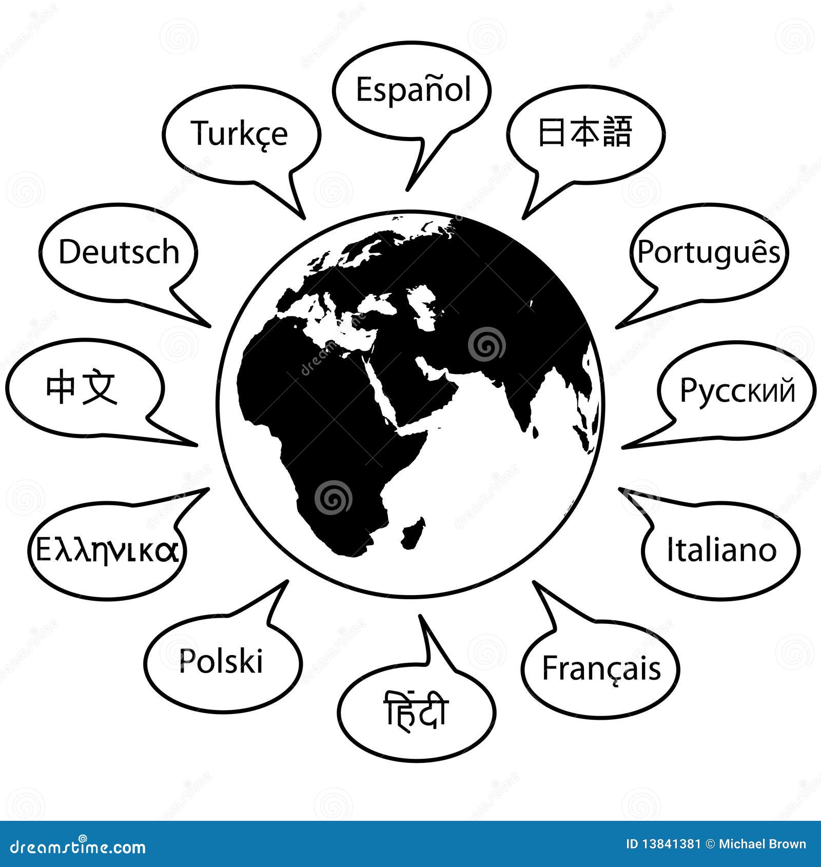 world language names translation words on globe