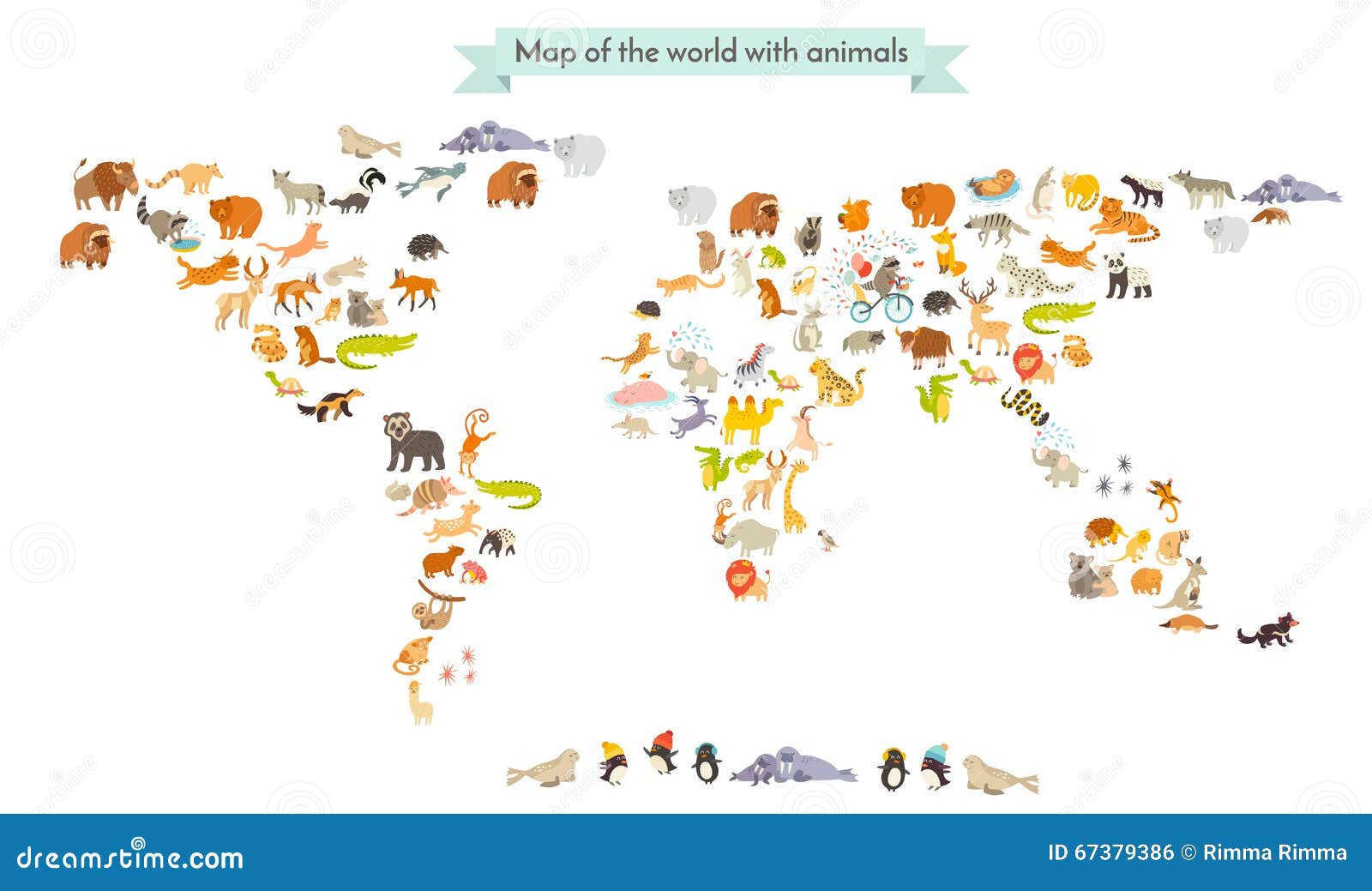 world mammal map silhouettes. animals world map. on white background