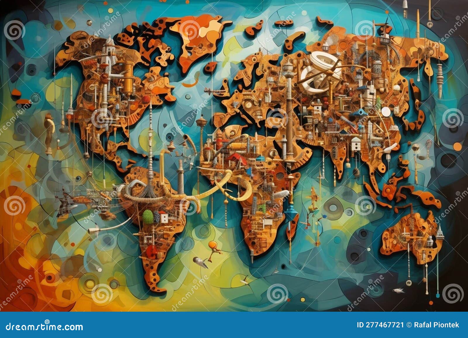 world map abstract colorful acrylic painting generative ai