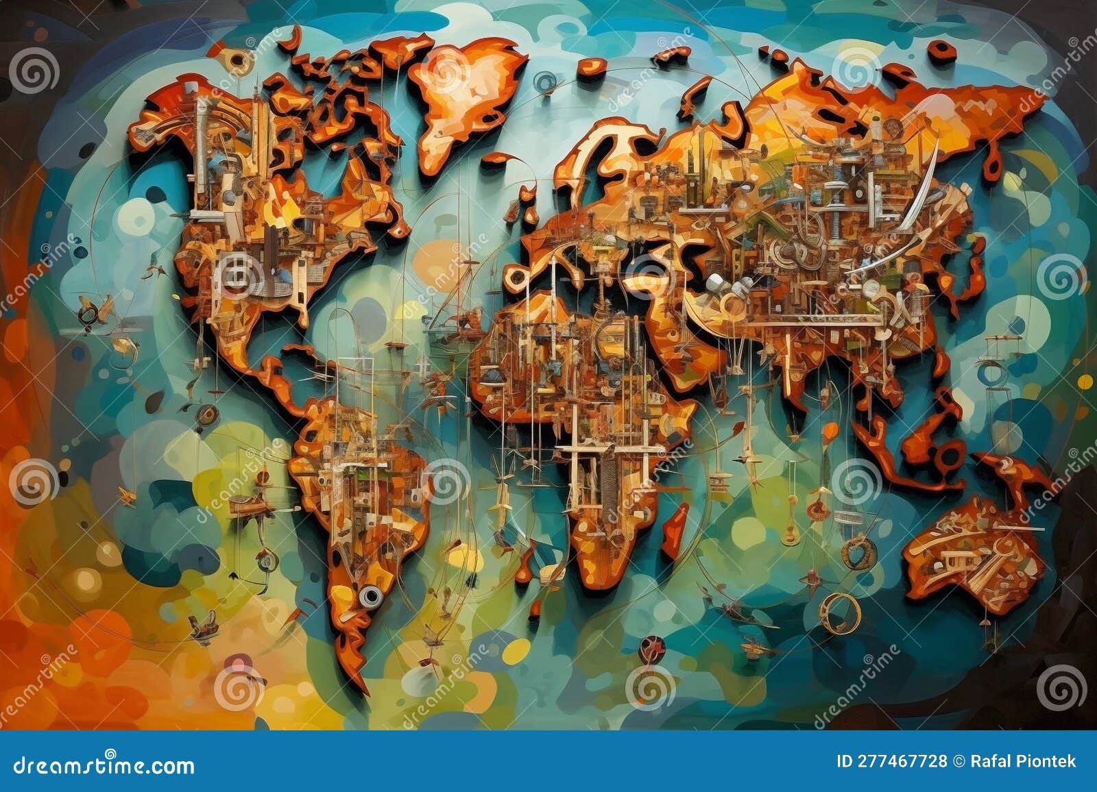 world map abstract colorful acrylic painting generative ai