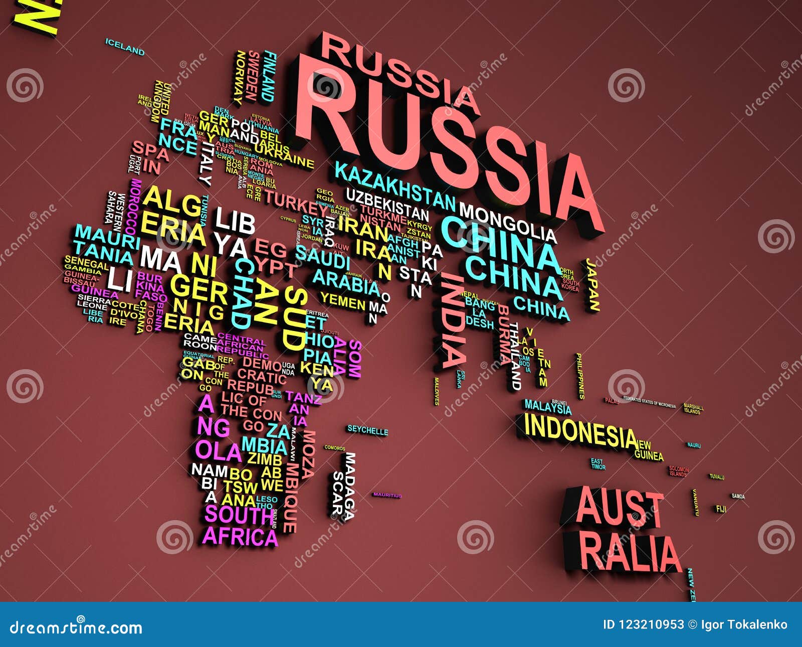 The World Map With All States And Their Names 3d Illustration On Stock