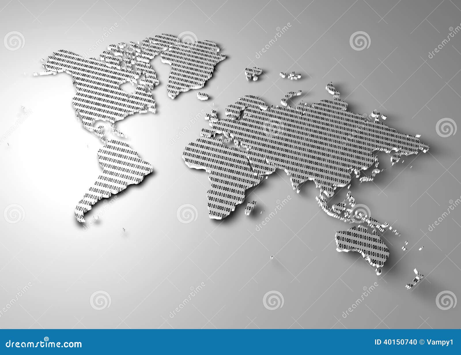 World Map with Binary Numbers As Texture Stock Illustration