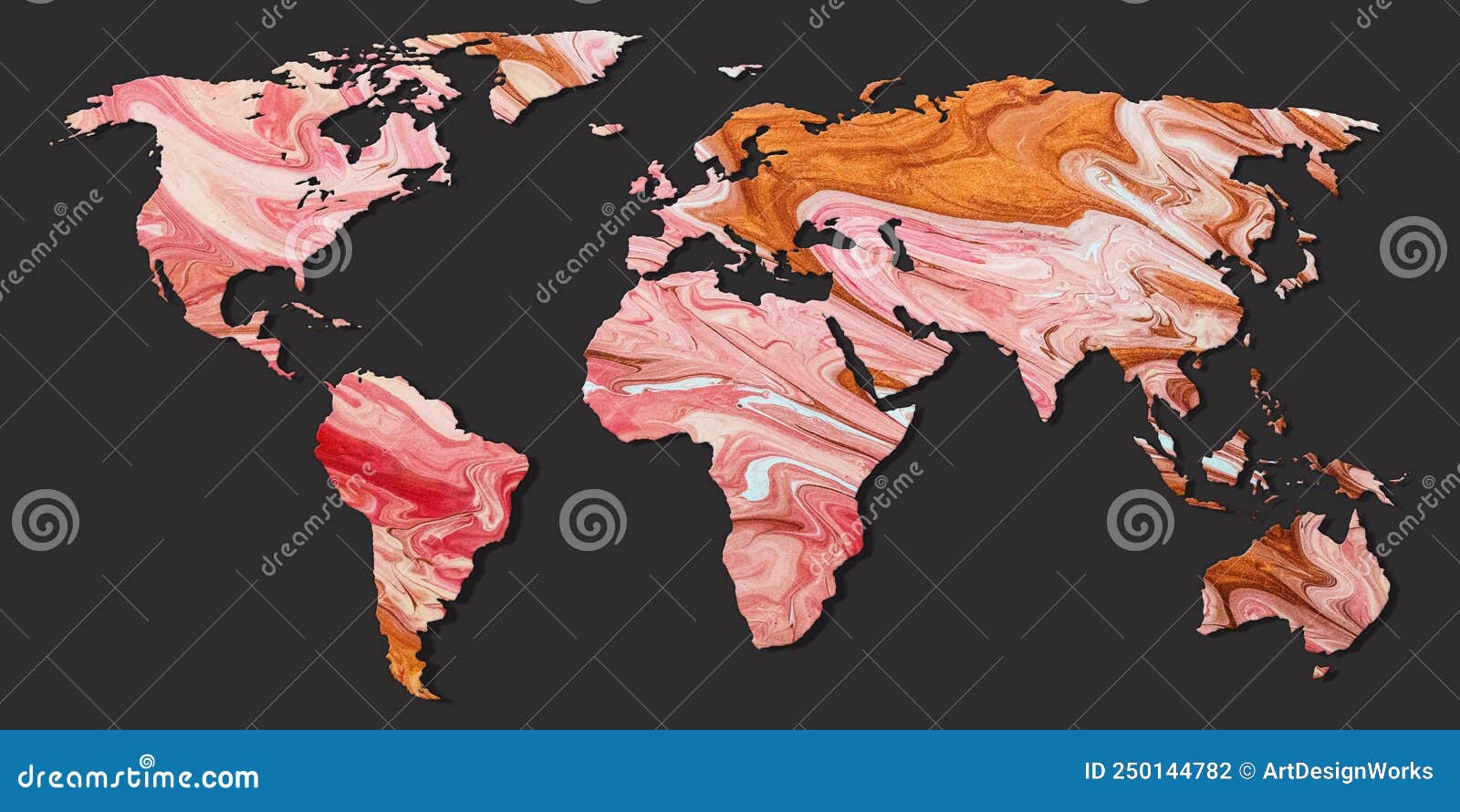 world map on black background with texture 