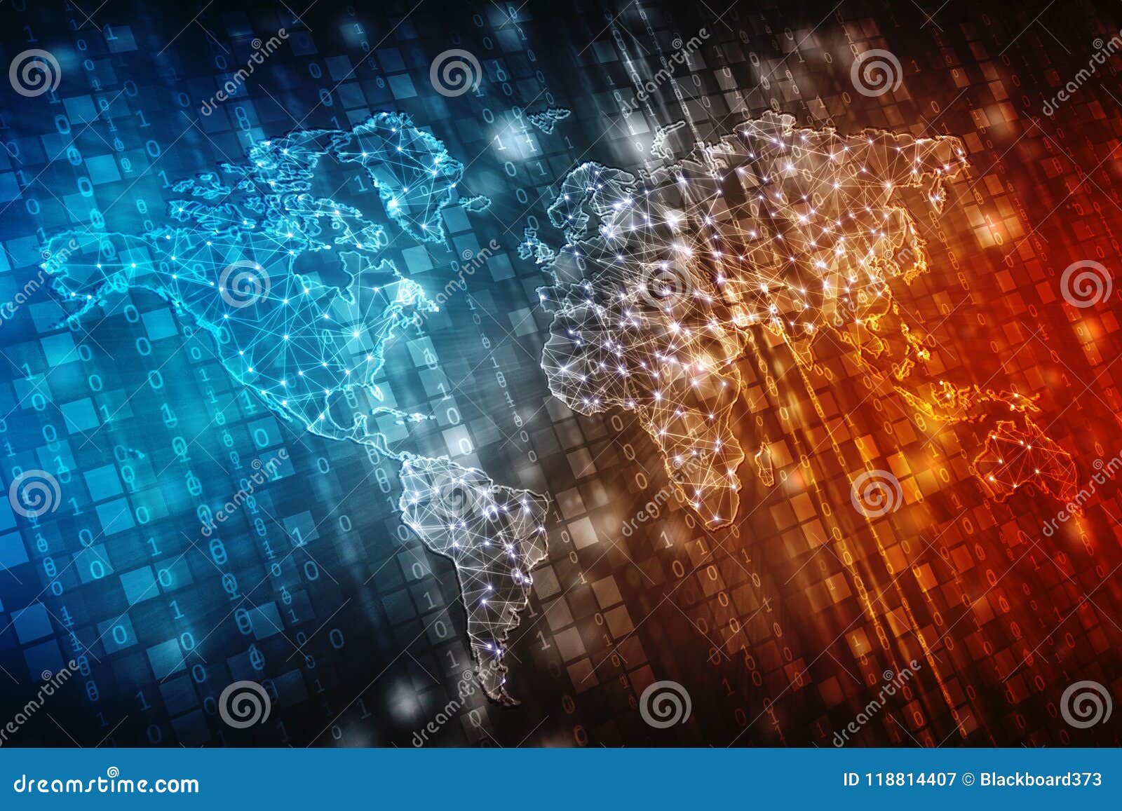 world map and blockchain peer to peer network, global network concept