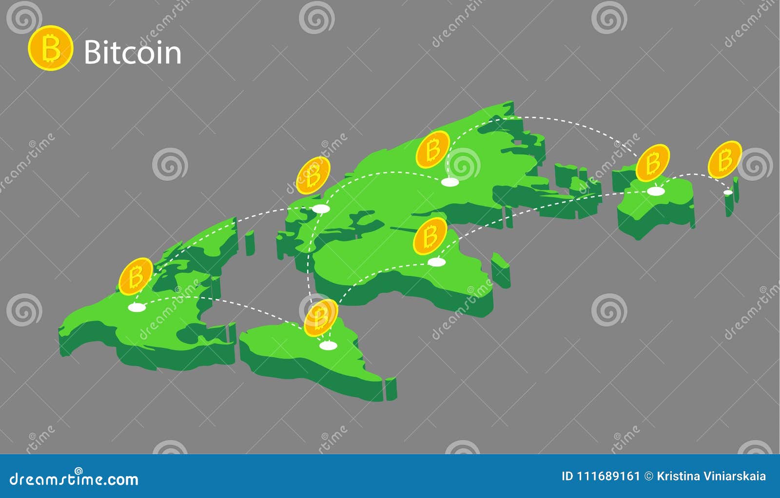 World Map with Coins Bitcoin. Stock Vector - Illustration of cryptocurrency,  banking: 111689161