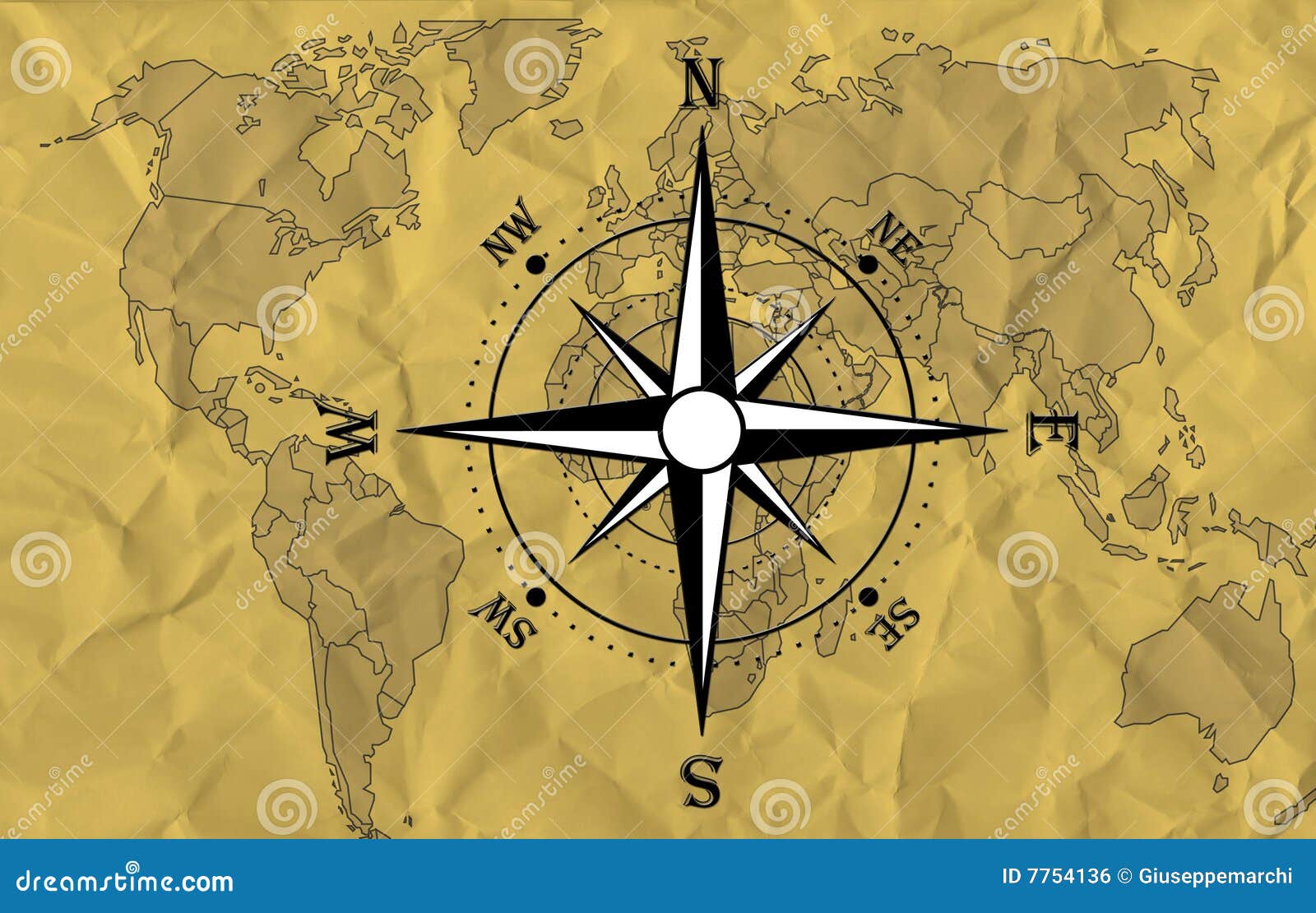 World map with compass stock illustration. Illustration of trip