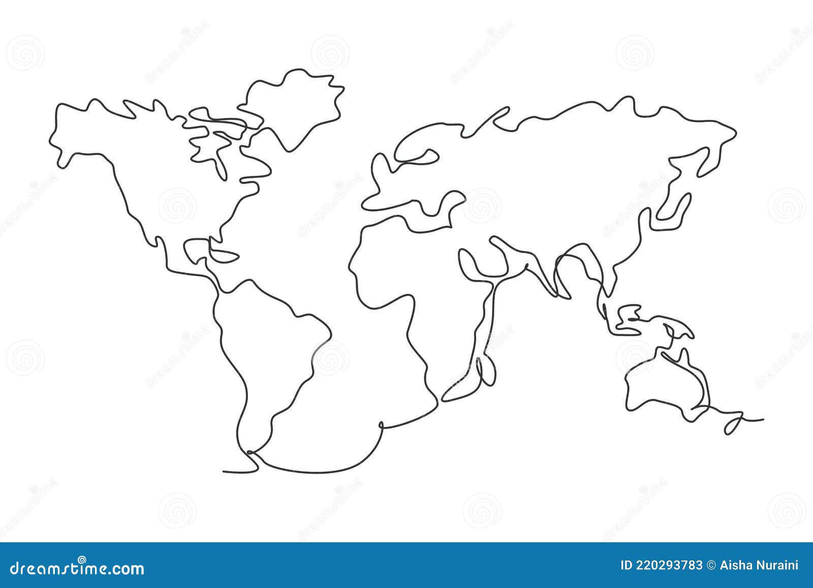 World Map. Continuous One Line Drawing of World Atlas Minimalist Vector 