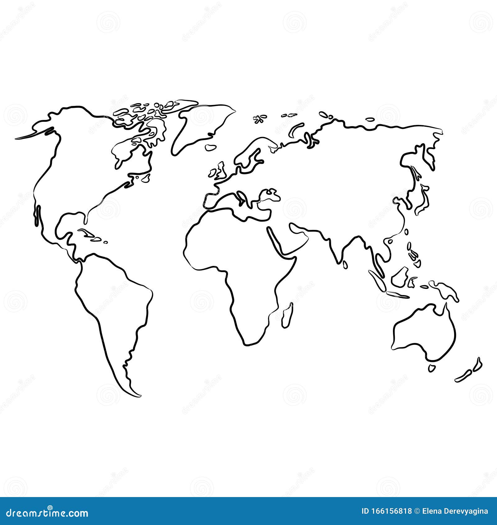 World Map From The Contour Black Brush Lines Different Thickness On