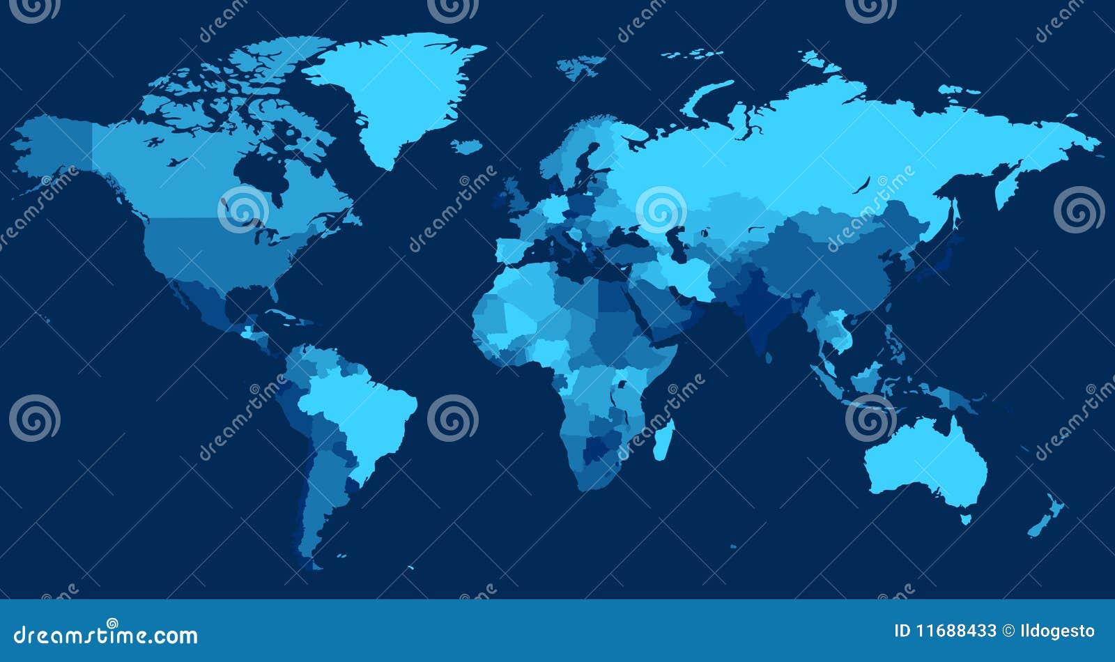 world map with countries on blue background