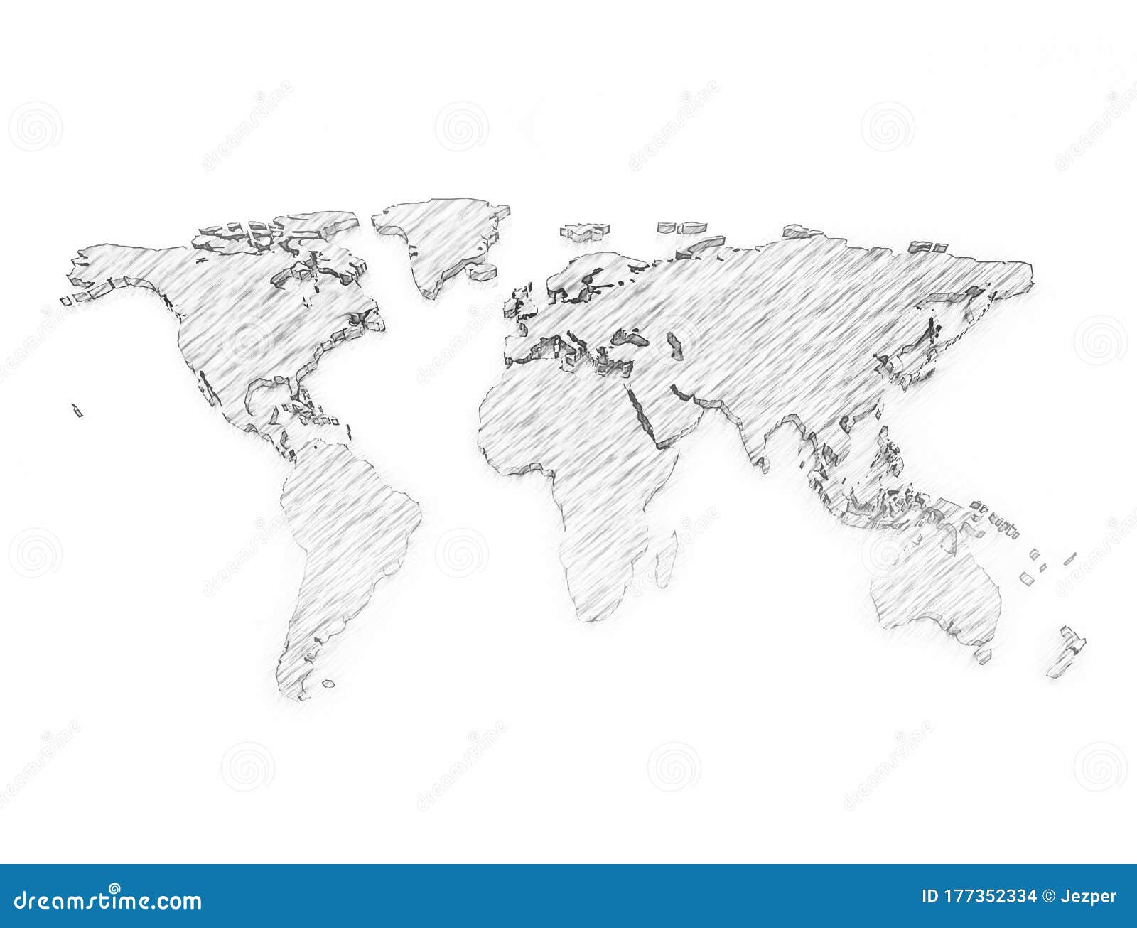 World map 3d pencil sketch stock illustration. Illustration of design