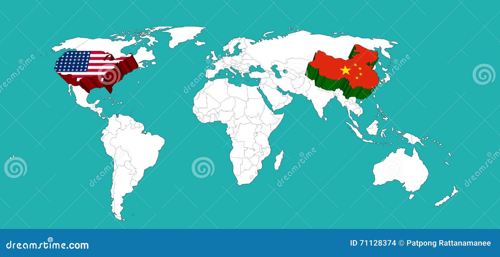 map of china and usa World Map Decorated Usa By Usa Flage And China By China Flage map of china and usa