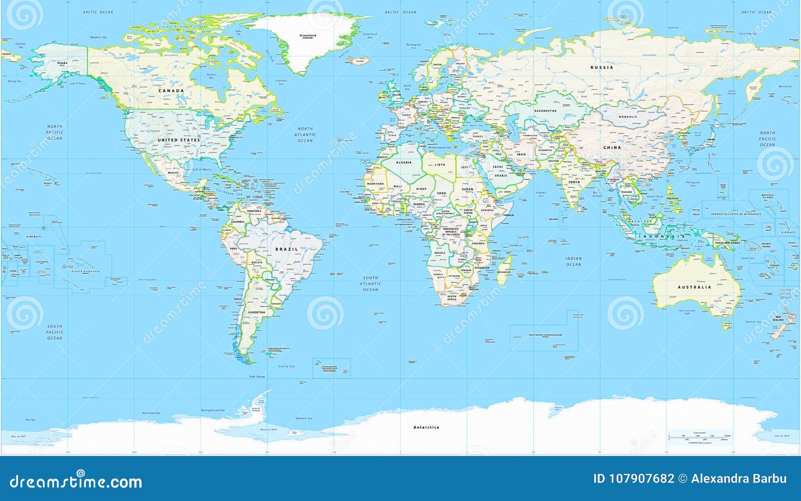 World Map Detailed Political Map Stock Vector Illustration Of