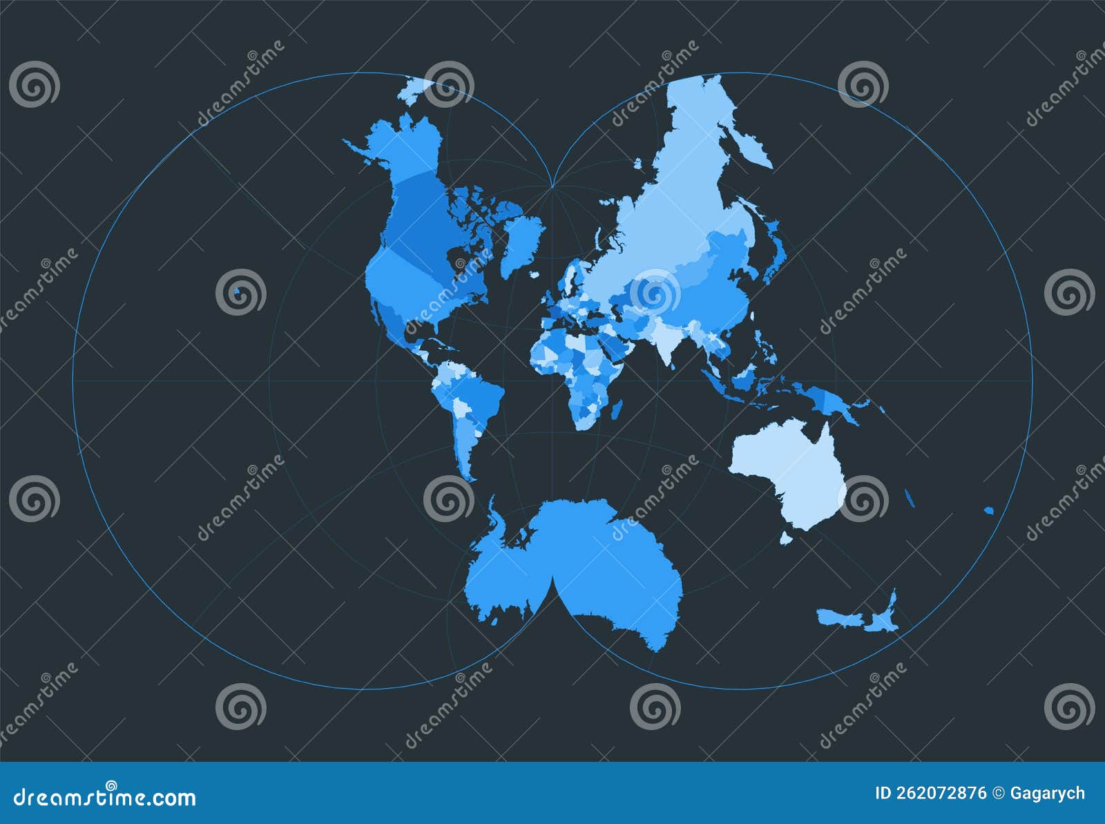 world map. eisenlohr conformal projection.