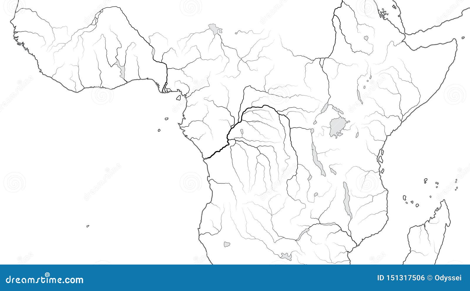 world map of equatorial africa region: central africa, congo, zaÃ¯re, nigeria, kenya, tanzania. geographic chart.