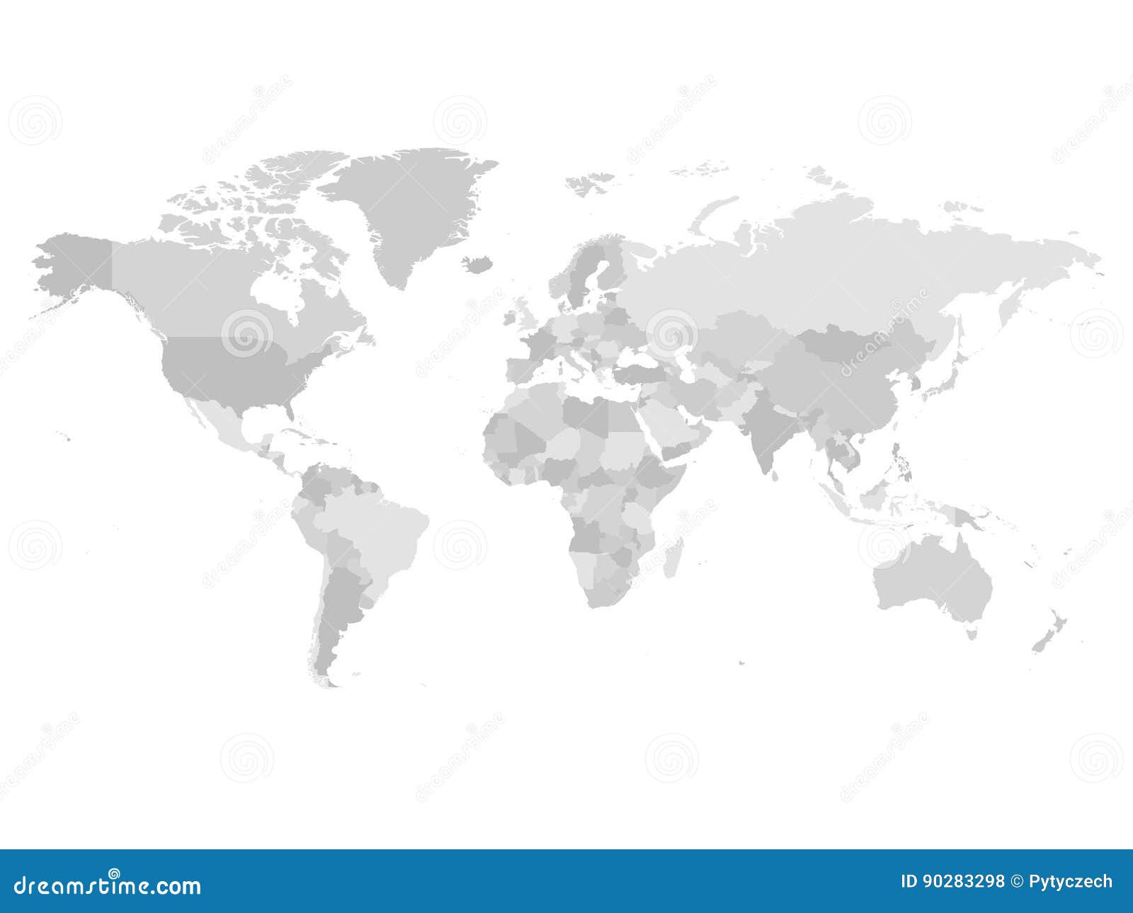 World Map In Four Shades Of Grey On White Background High Detail Blank