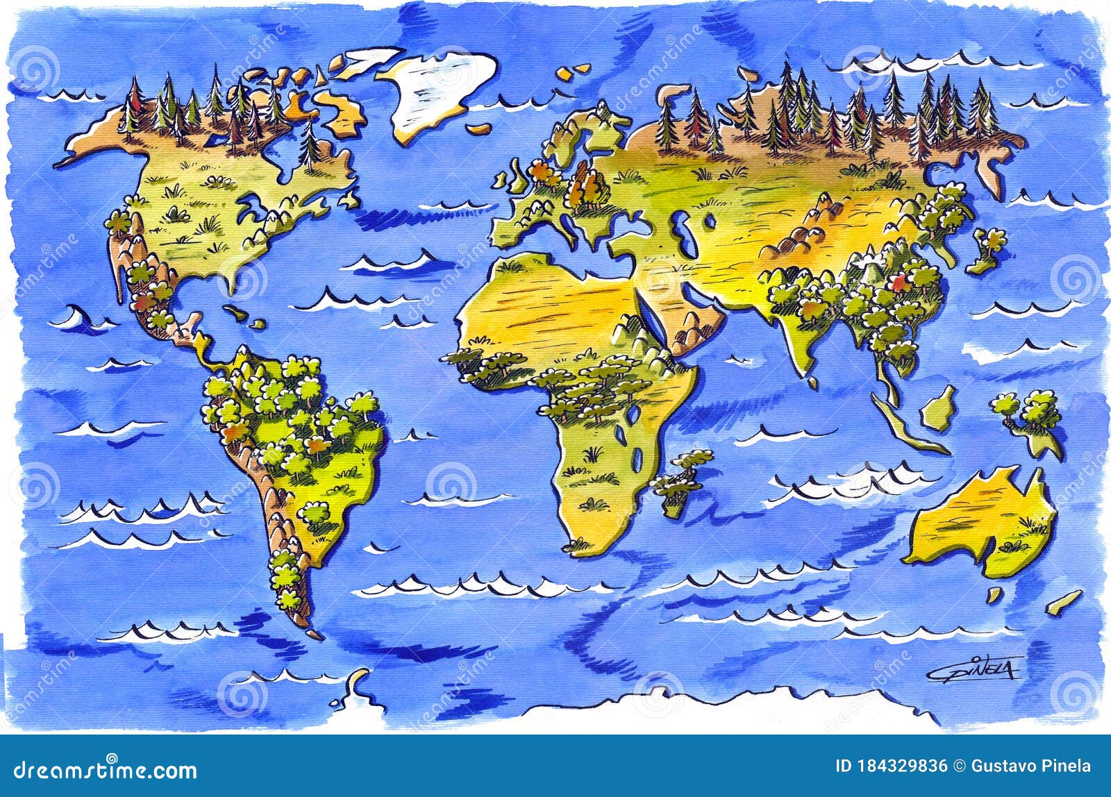 world map, geographical, with continents and seas