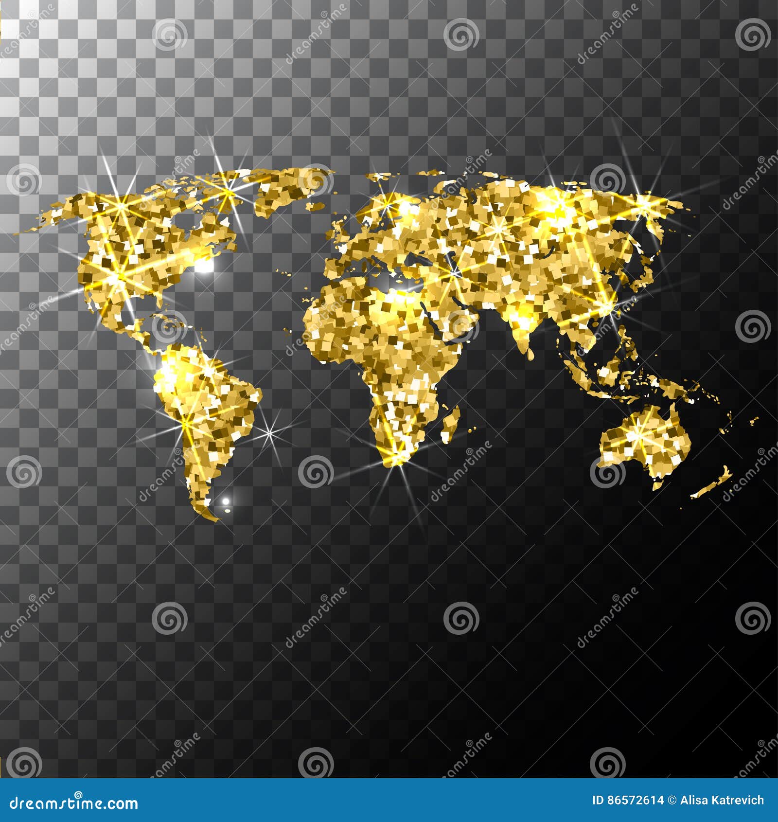 World Map of Gold Glittering Stars . Golden Modern Element for Info
