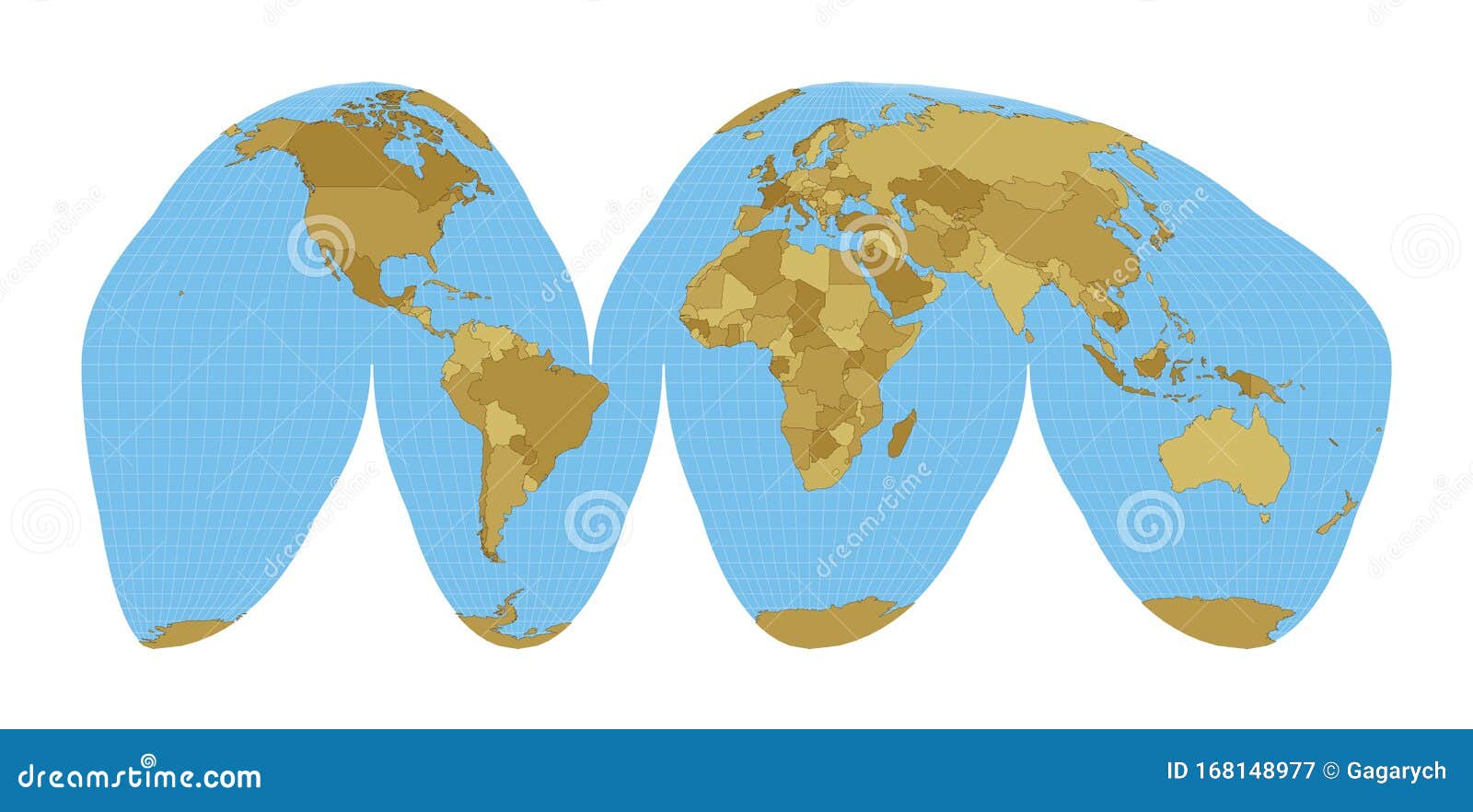 world map. goode`s interrupted homolosine.