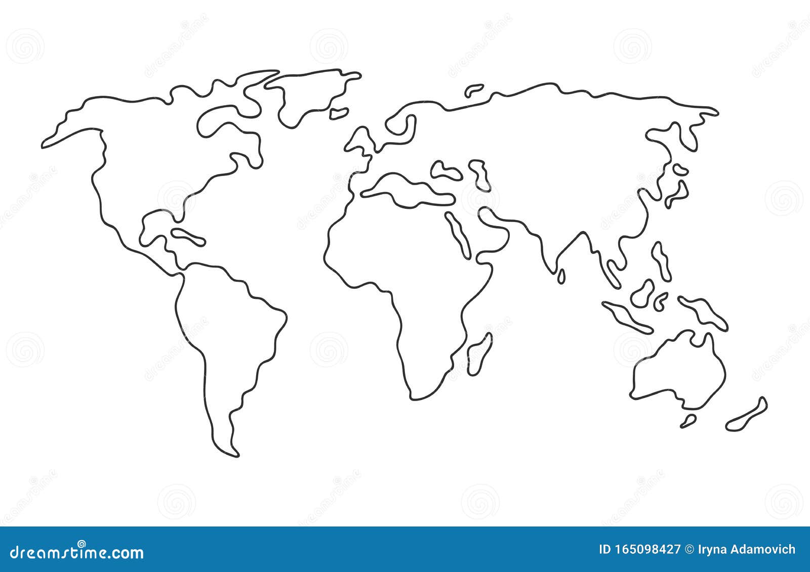 World Map. Hand Drawn Simple Stylized Continents Silhouette Line ...