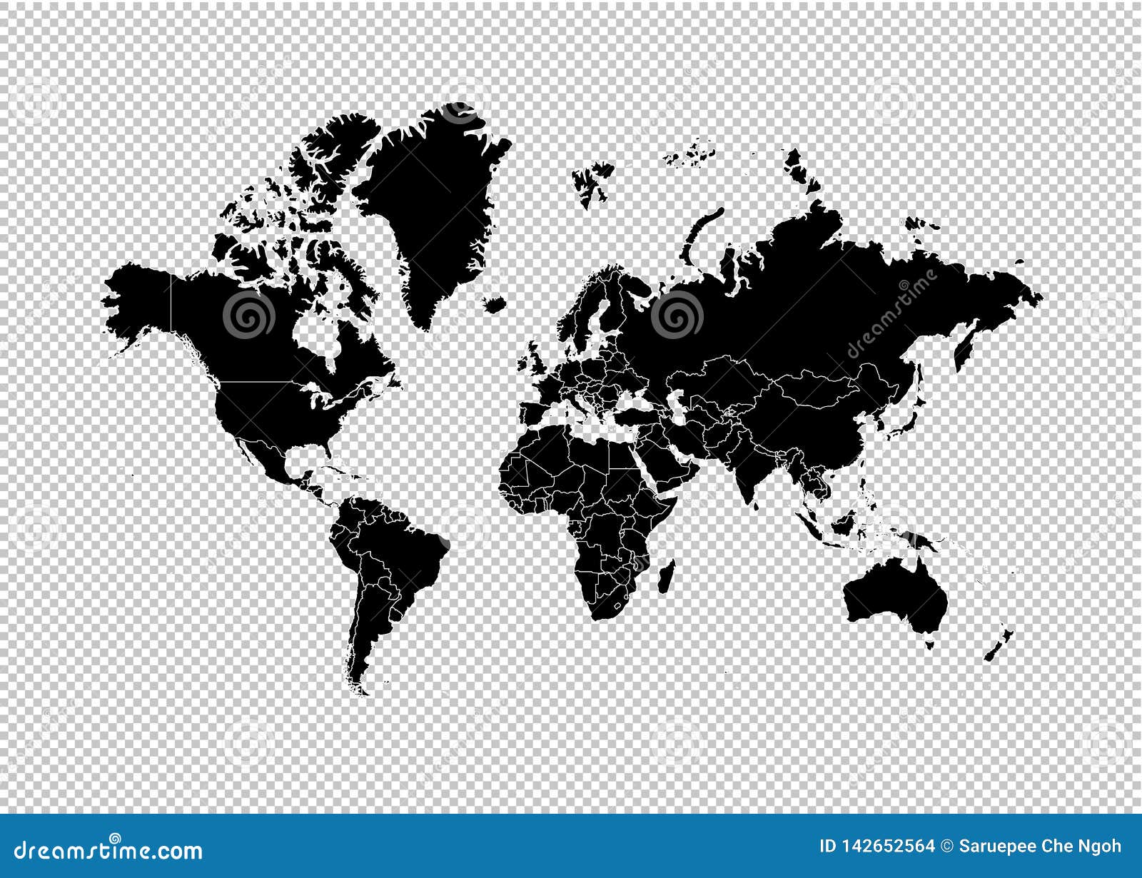 world map - high detailed black map with counties/regions/states of world. world map  on transparent background