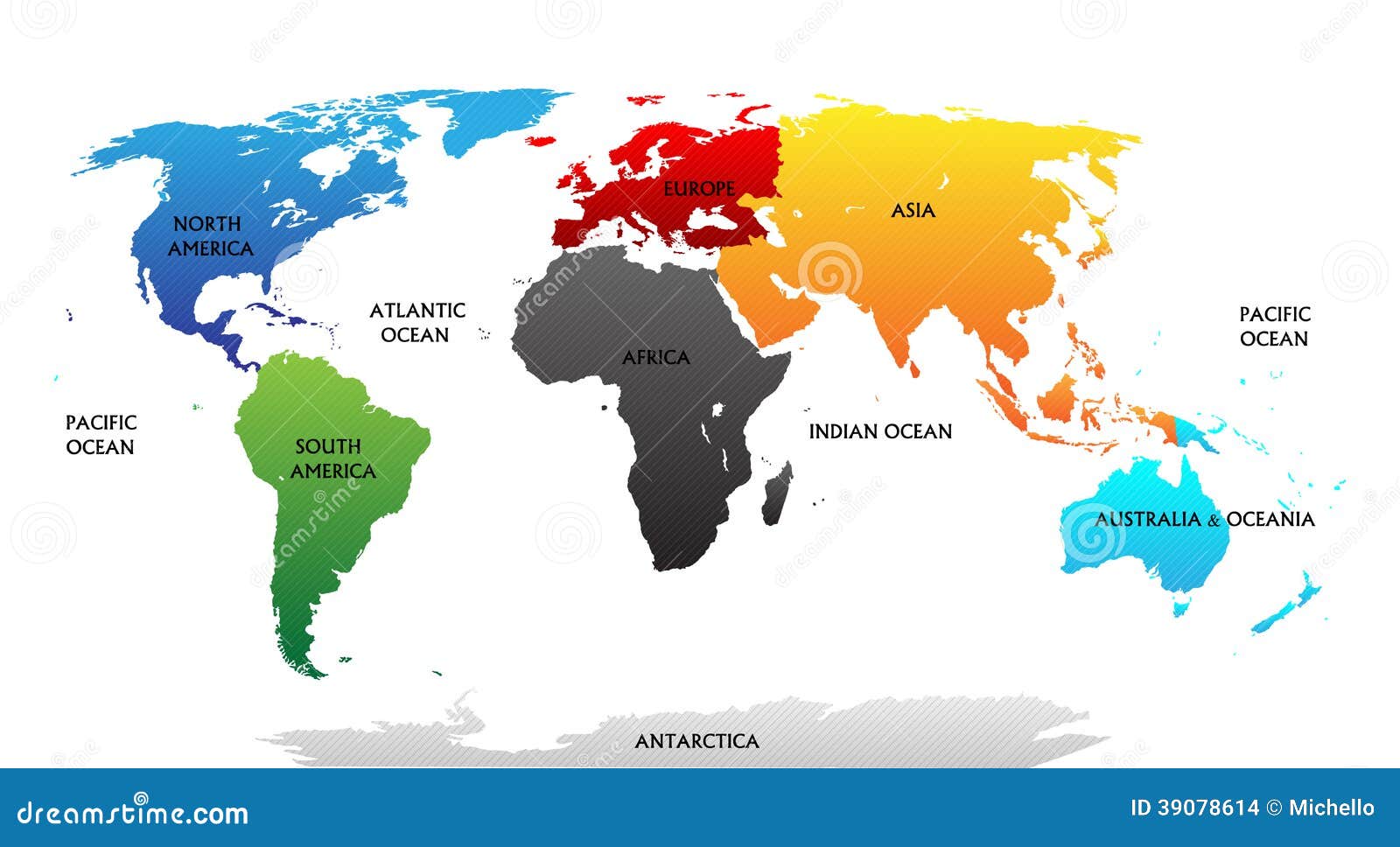 world map highlighted continents different colors all labels separate layer 39078614