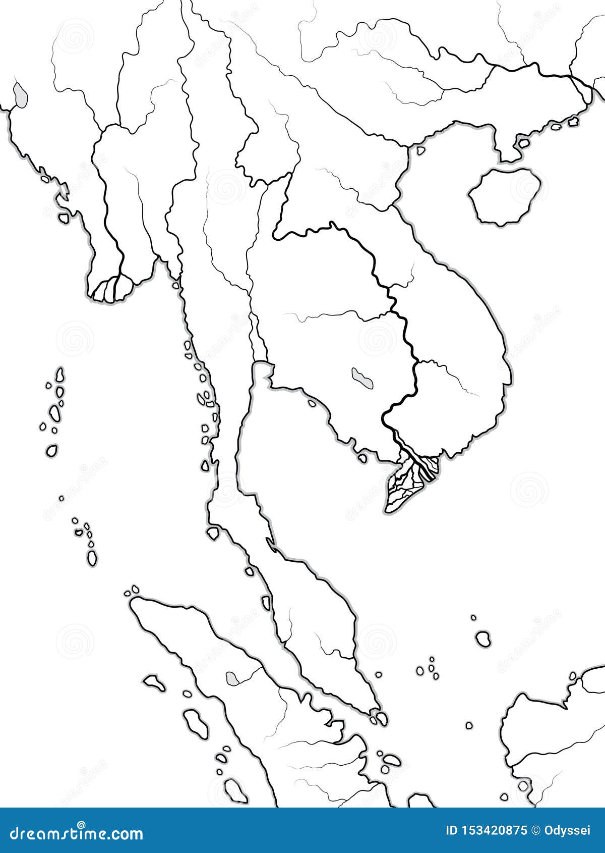 world map of indochina: indochinese peninsula, thailand, vietnam, laos, malaysia, cambodja. geographic chart.
