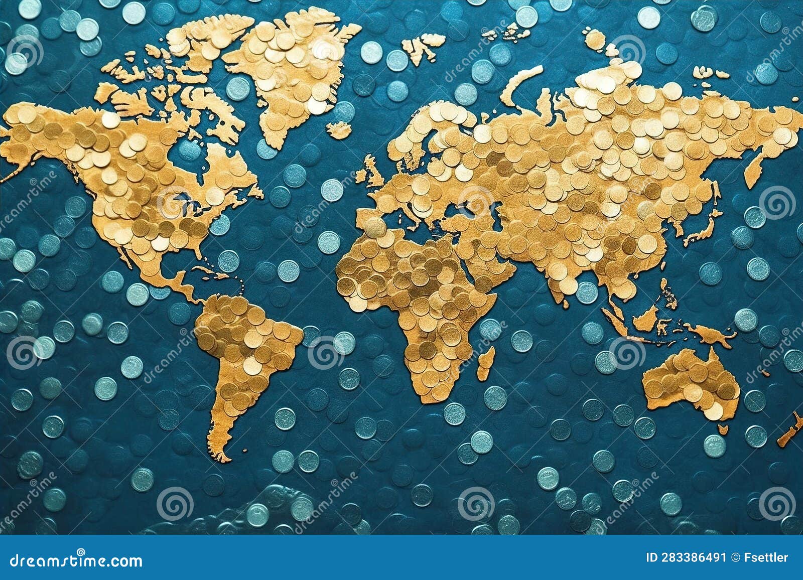 The World Map is Made Up of Many Gold Coins. Stock Illustration ...