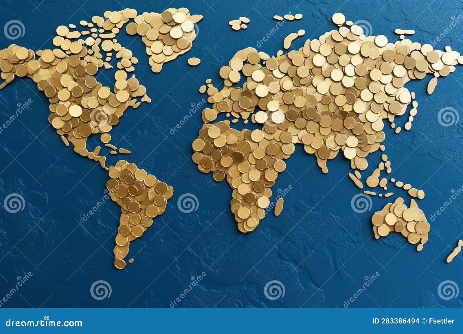 The World Map is Made Up of Many Gold Coins. Stock Illustration ...