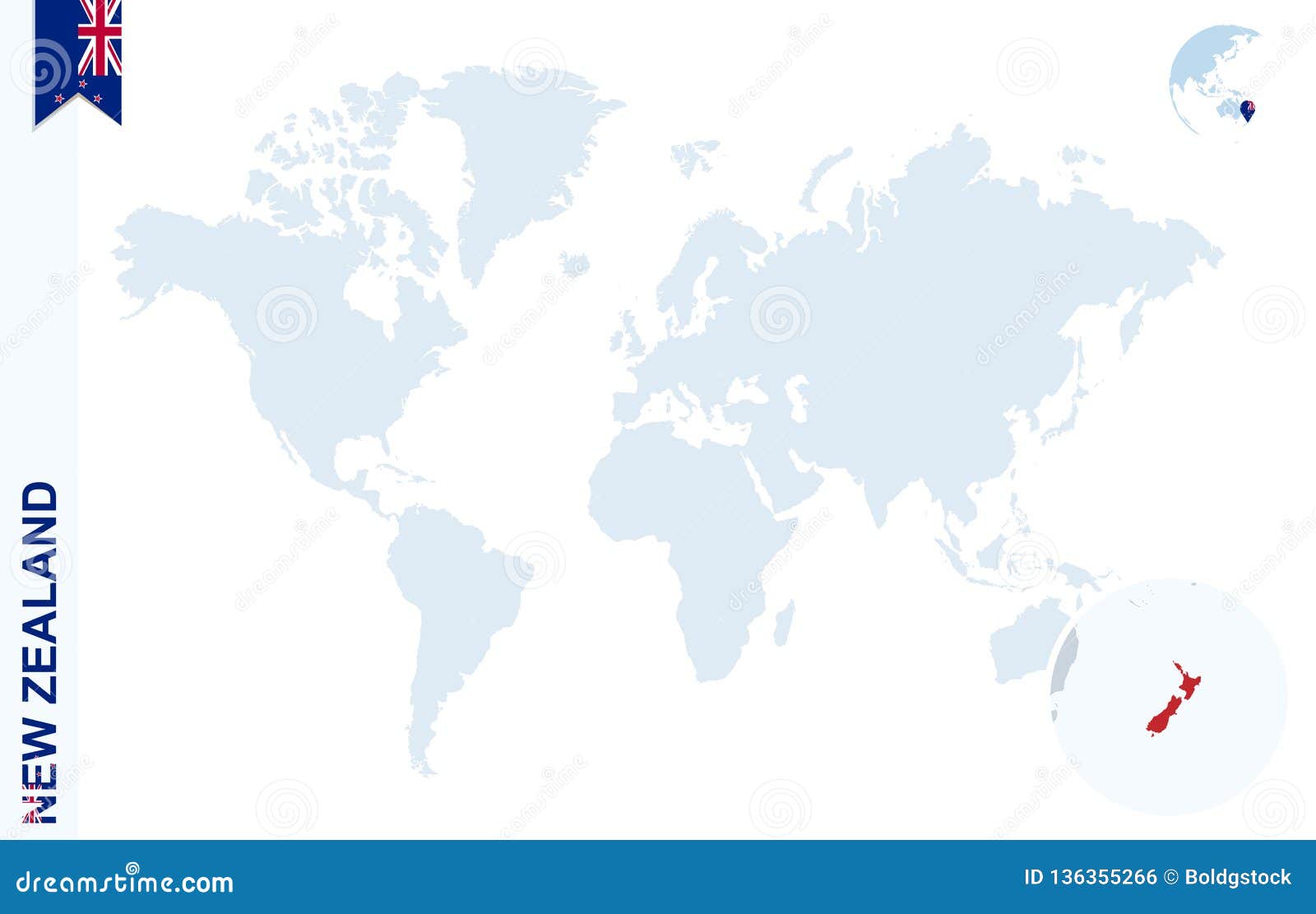 Blue World Map with Magnifying on New Zealand Stock Vector Illustration of blue, color 136355266