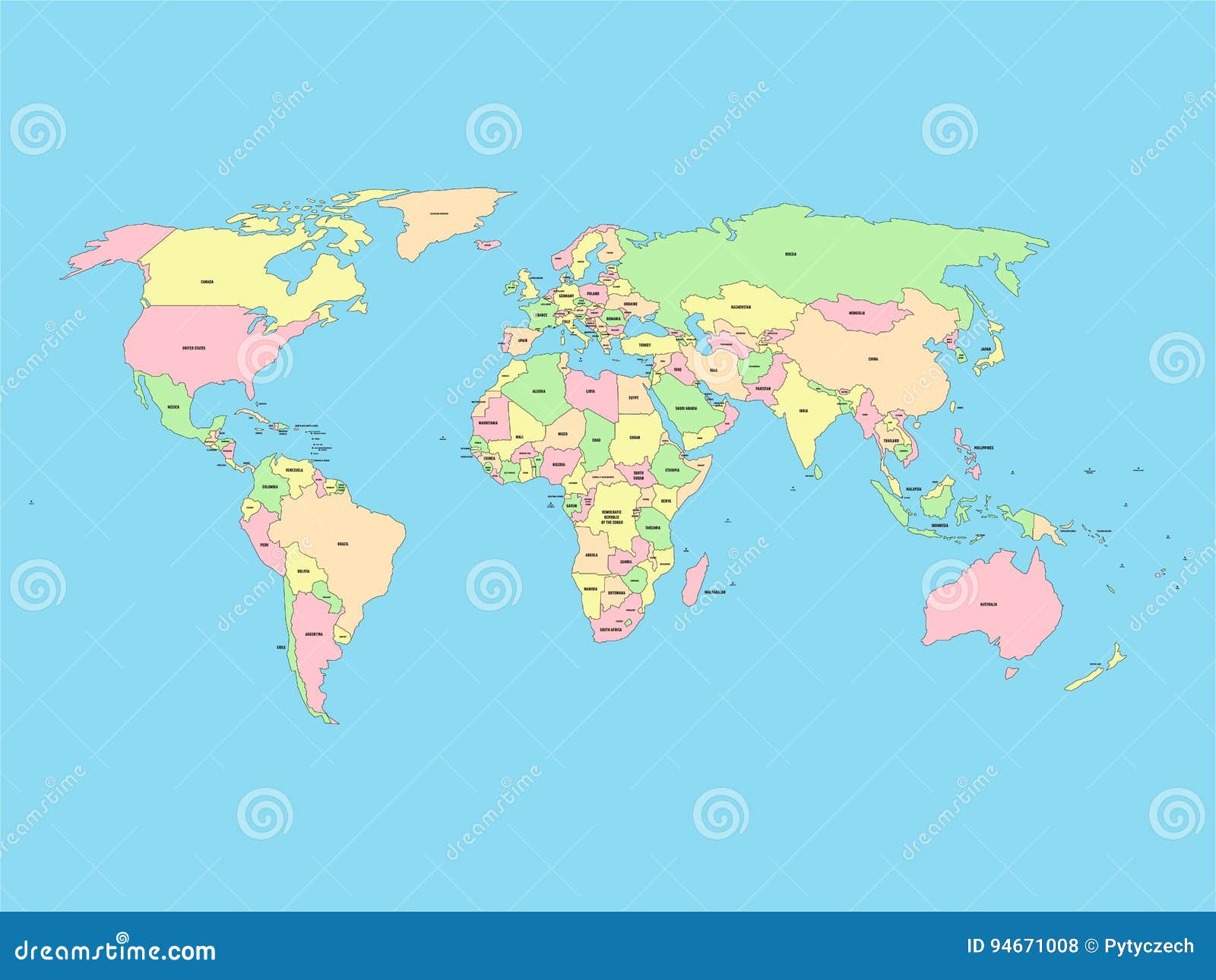 World Map With Names Of Sovereign Countries And Larger Dependent