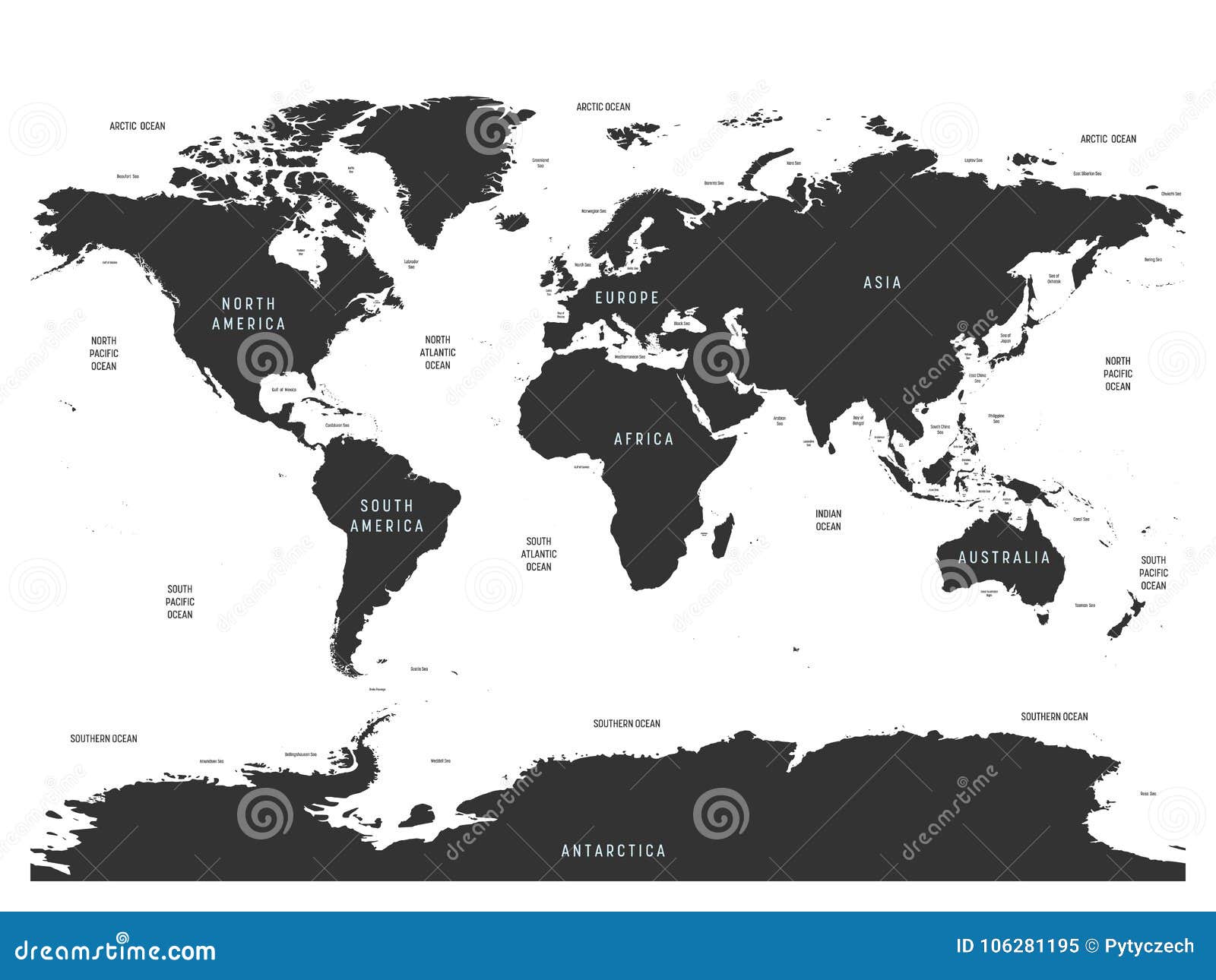 Gulfs Of The World Map World Map Of Oceans With Labels Of Oceans, Seas, Gulfs, Bays And 