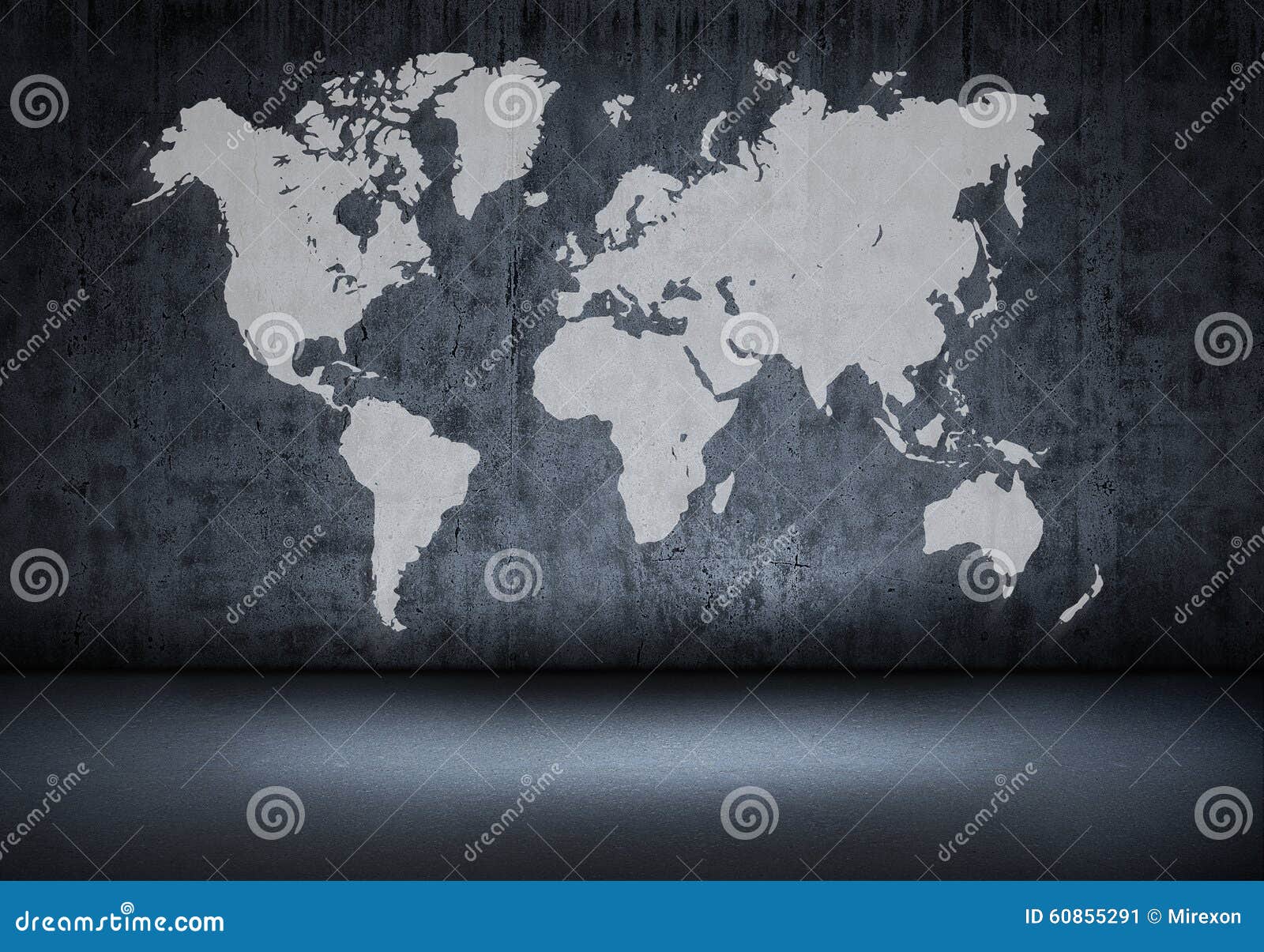 World Map On Old Wall In A Dark Room Stock Image Image Of