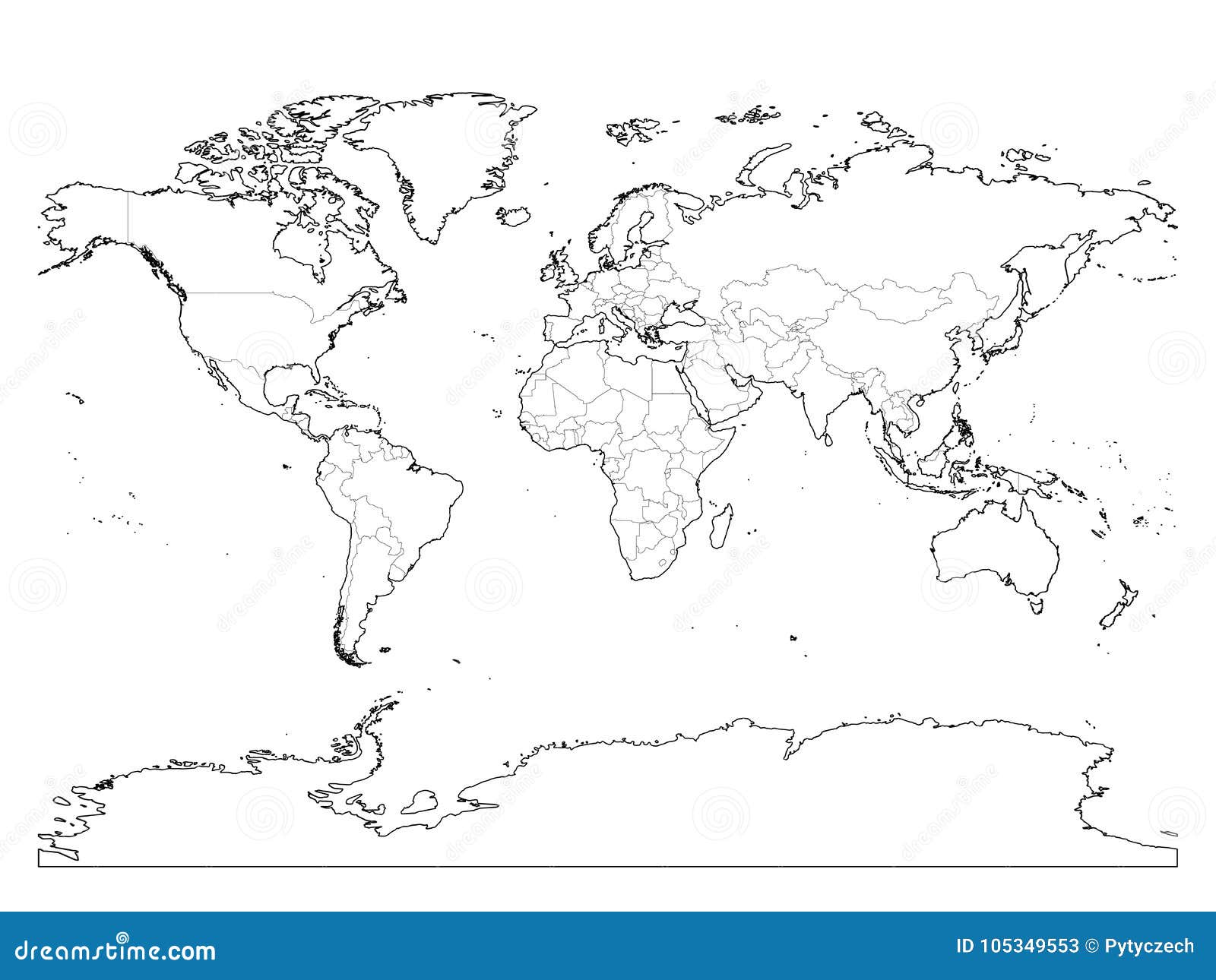 world map outline. thin country borders