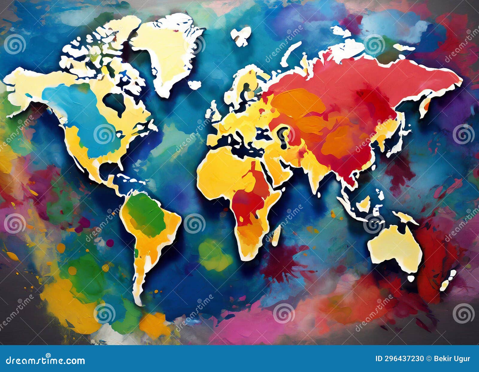 World Map Painted by a with Finger Paint Stock Illustration