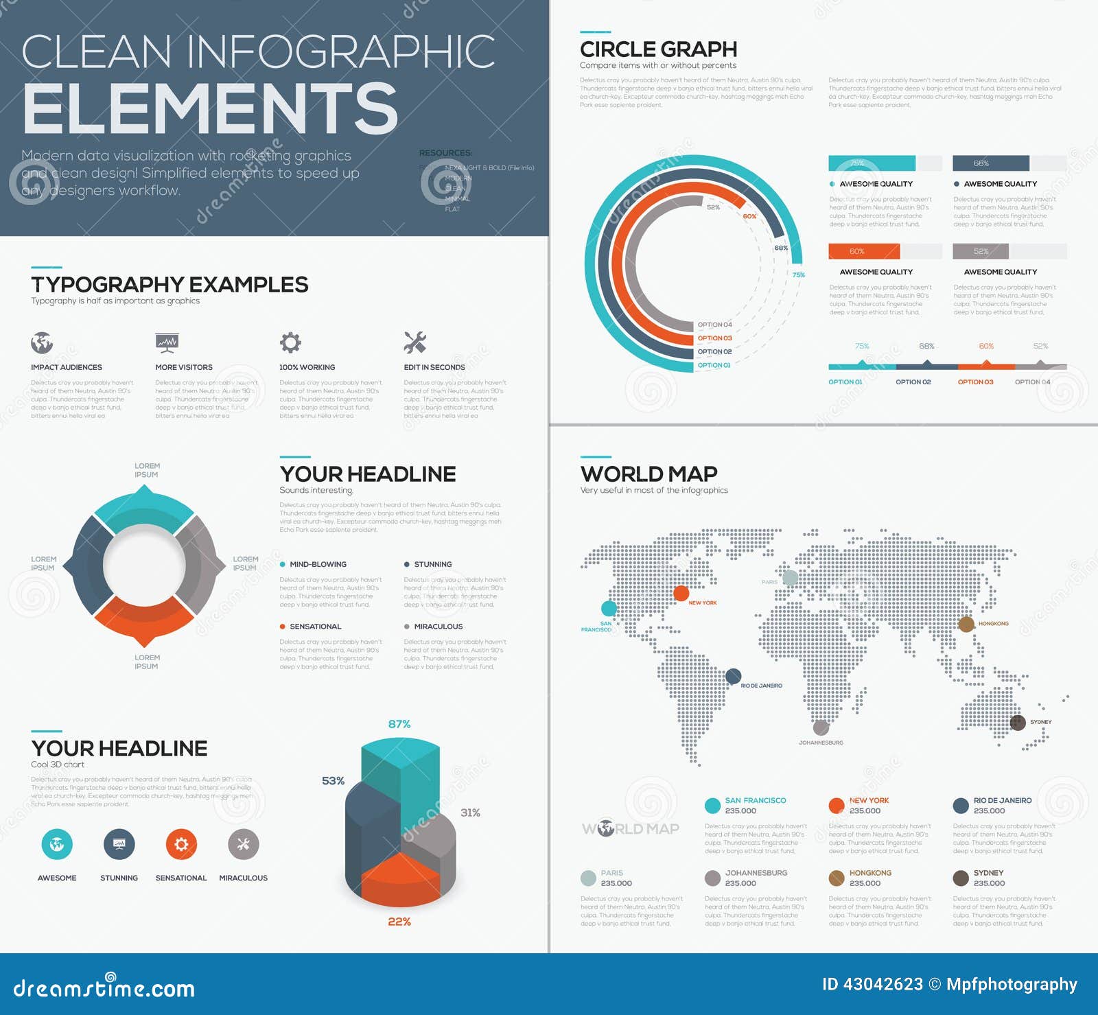 world map and pie chart data visualization  infographics