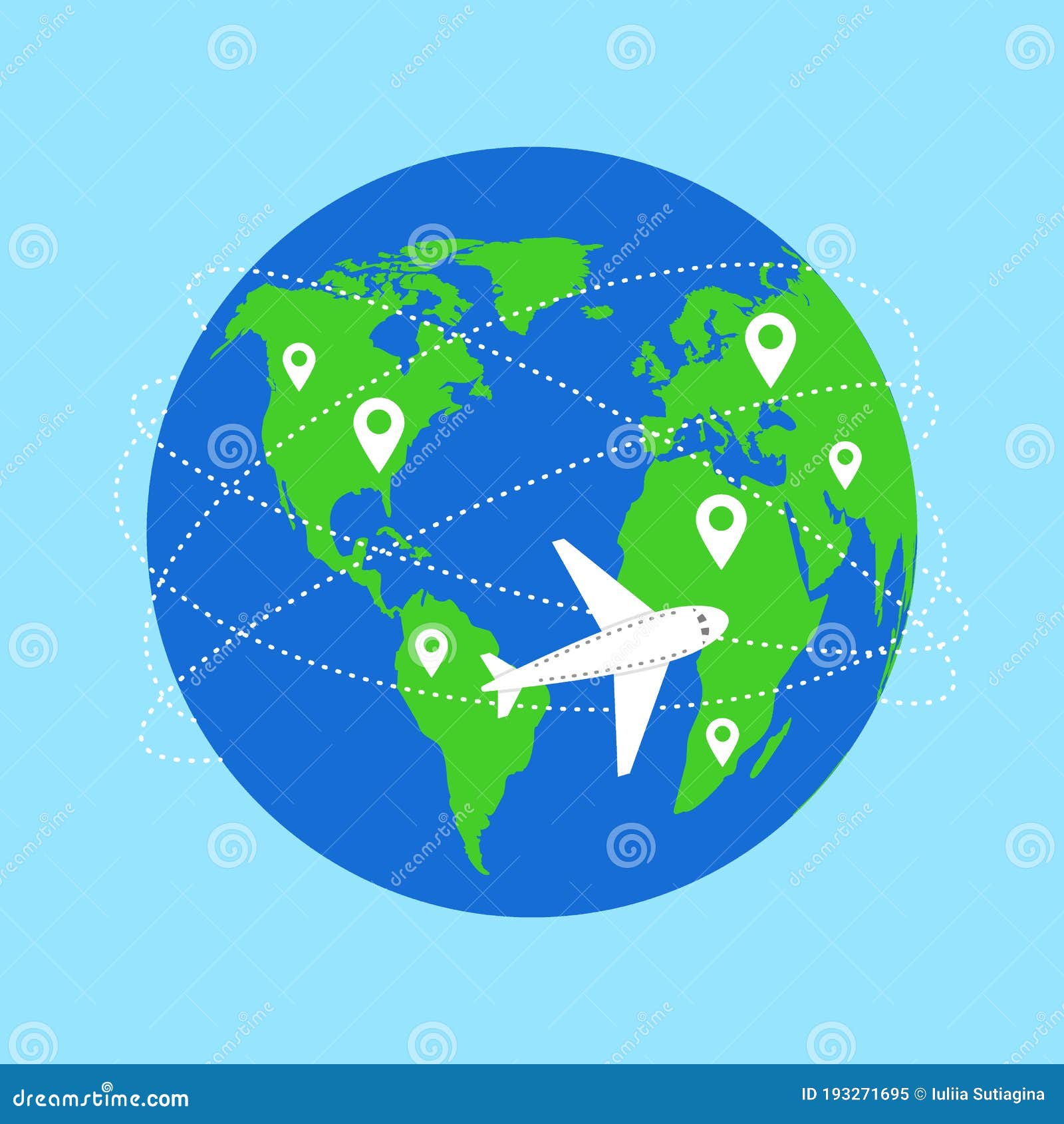 World Map and Plane Flight. Planet and Trajectory, Flight Path ...