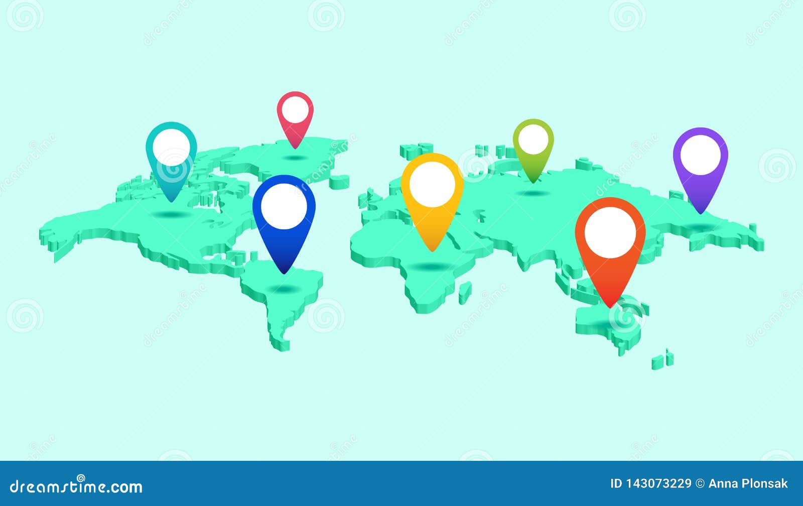 World Map With Pointer Labels Of Continents And Countries Isometric